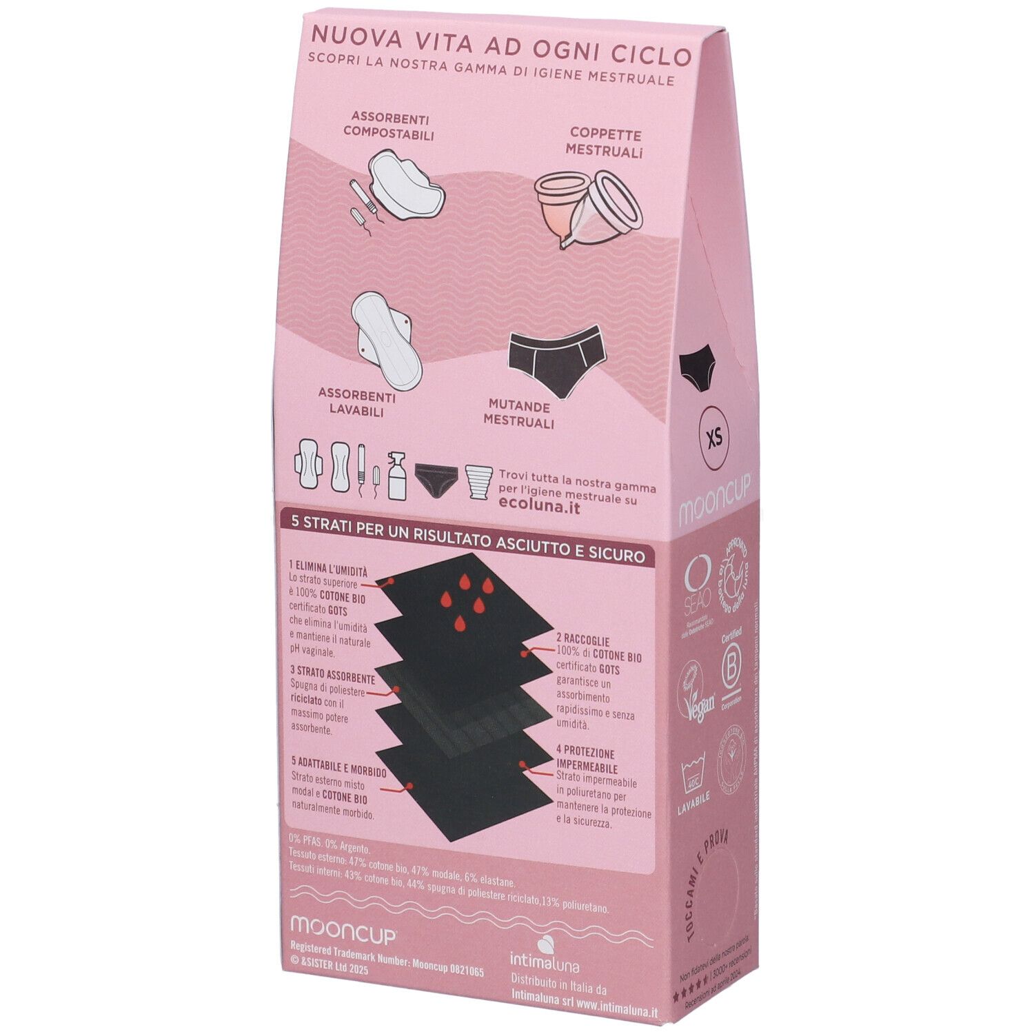 Mooncup Mutanda Mestruale Vita Bassa Colore Nero Taglia XS