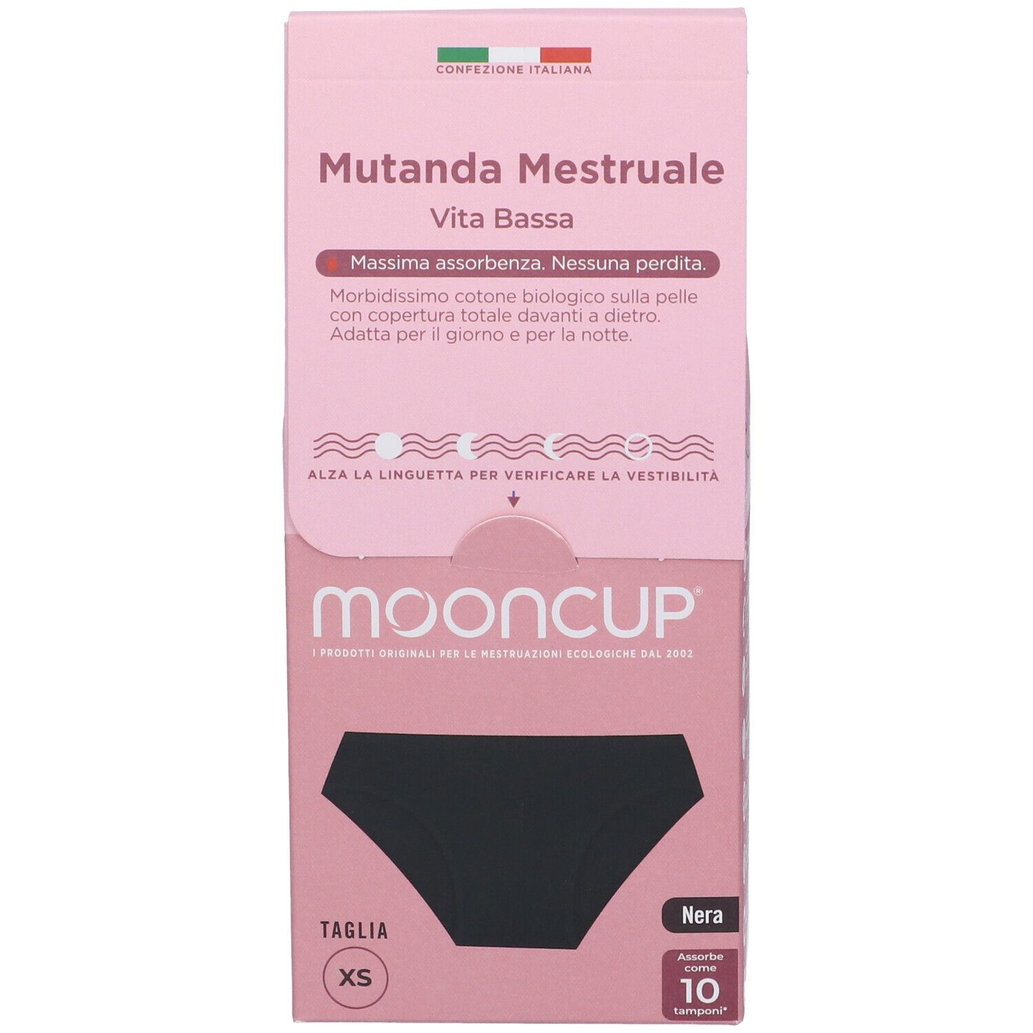 Mooncup Mutanda Mestruale Vita Bassa Colore Nero Taglia XS
