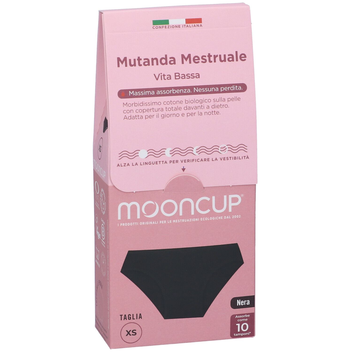 Mooncup Mutanda Mestruale Vita Bassa Colore Nero Taglia XS