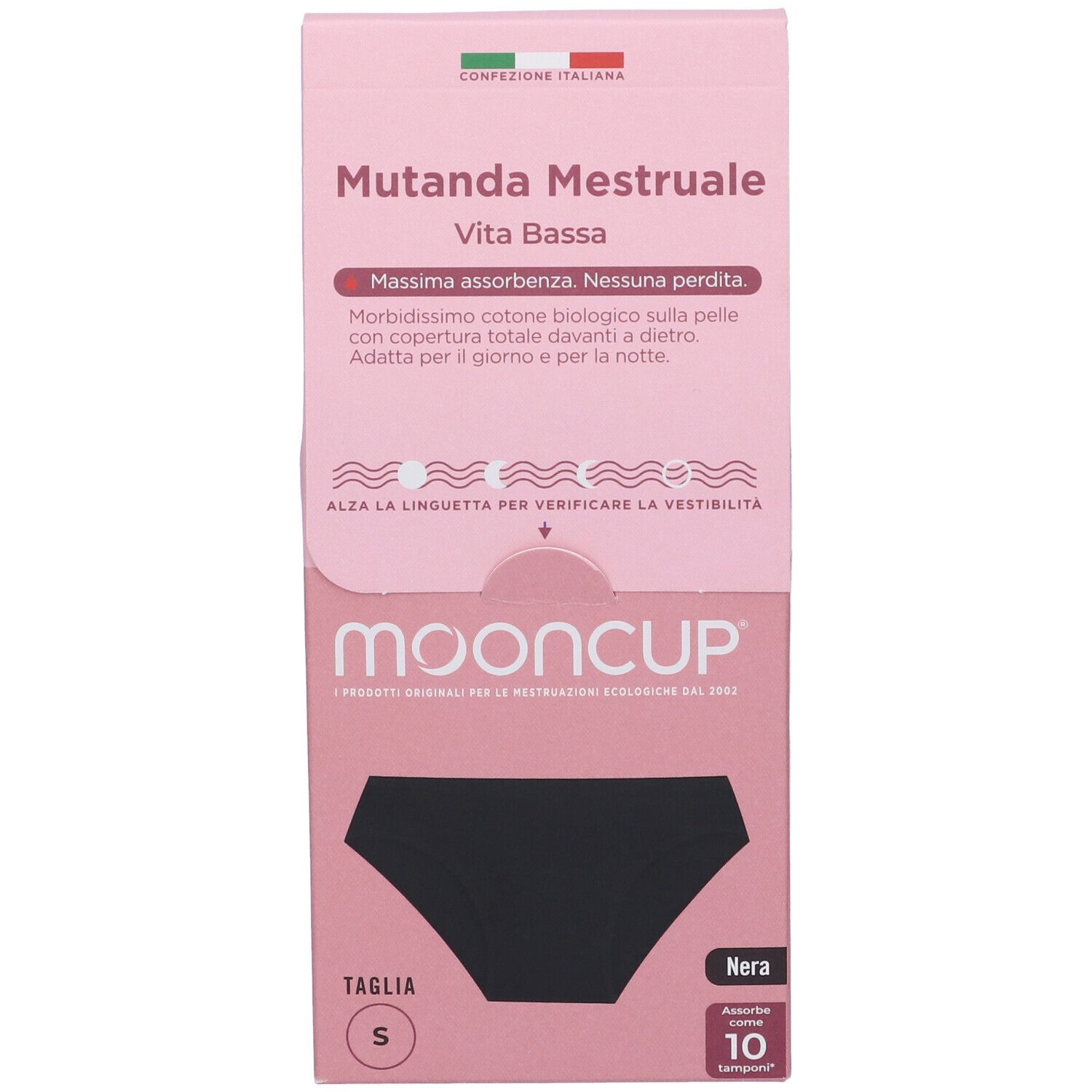 Mooncup Mutanda Mestruale Vita Bassa Colore Nero Taglia S