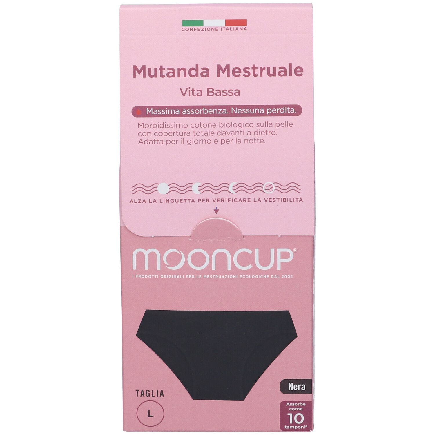 Mooncup Mutanda Mestruale Vita Bassa Colore Nero Taglia L