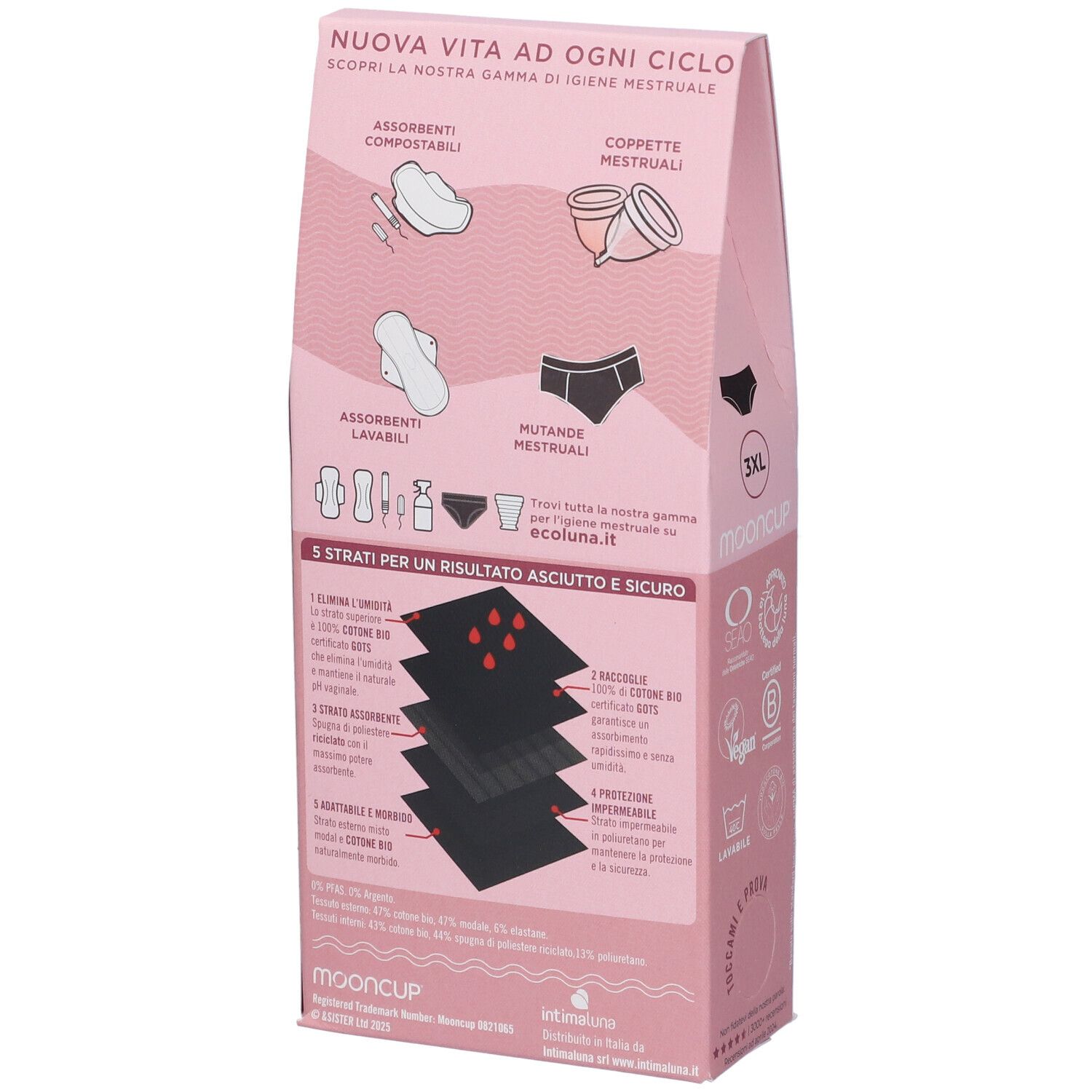Mooncup Mutanda Mestruale Vita Bassa Colore Nero Taglia 3XL