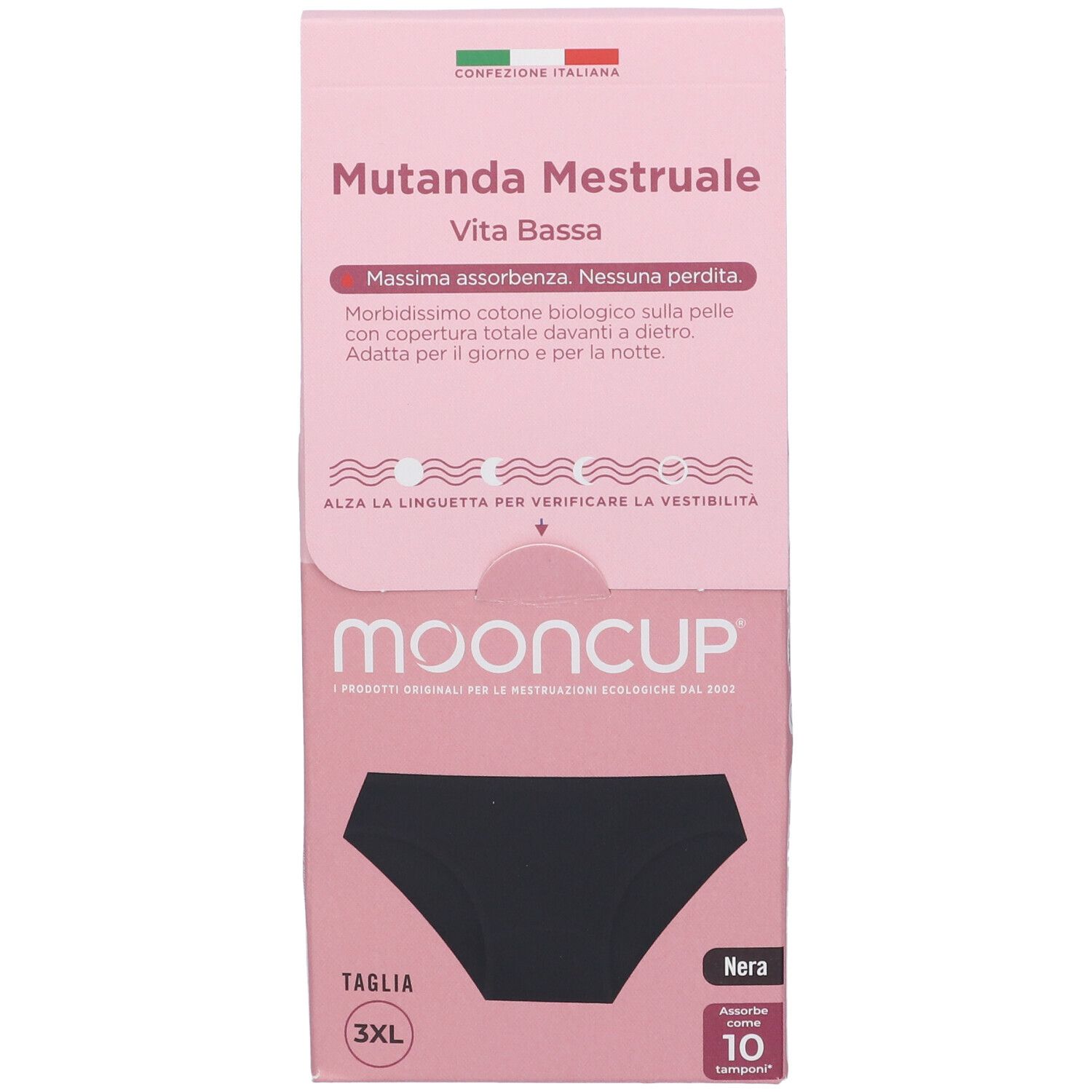 Mooncup Mutanda Mestruale Vita Bassa Colore Nero Taglia 3XL