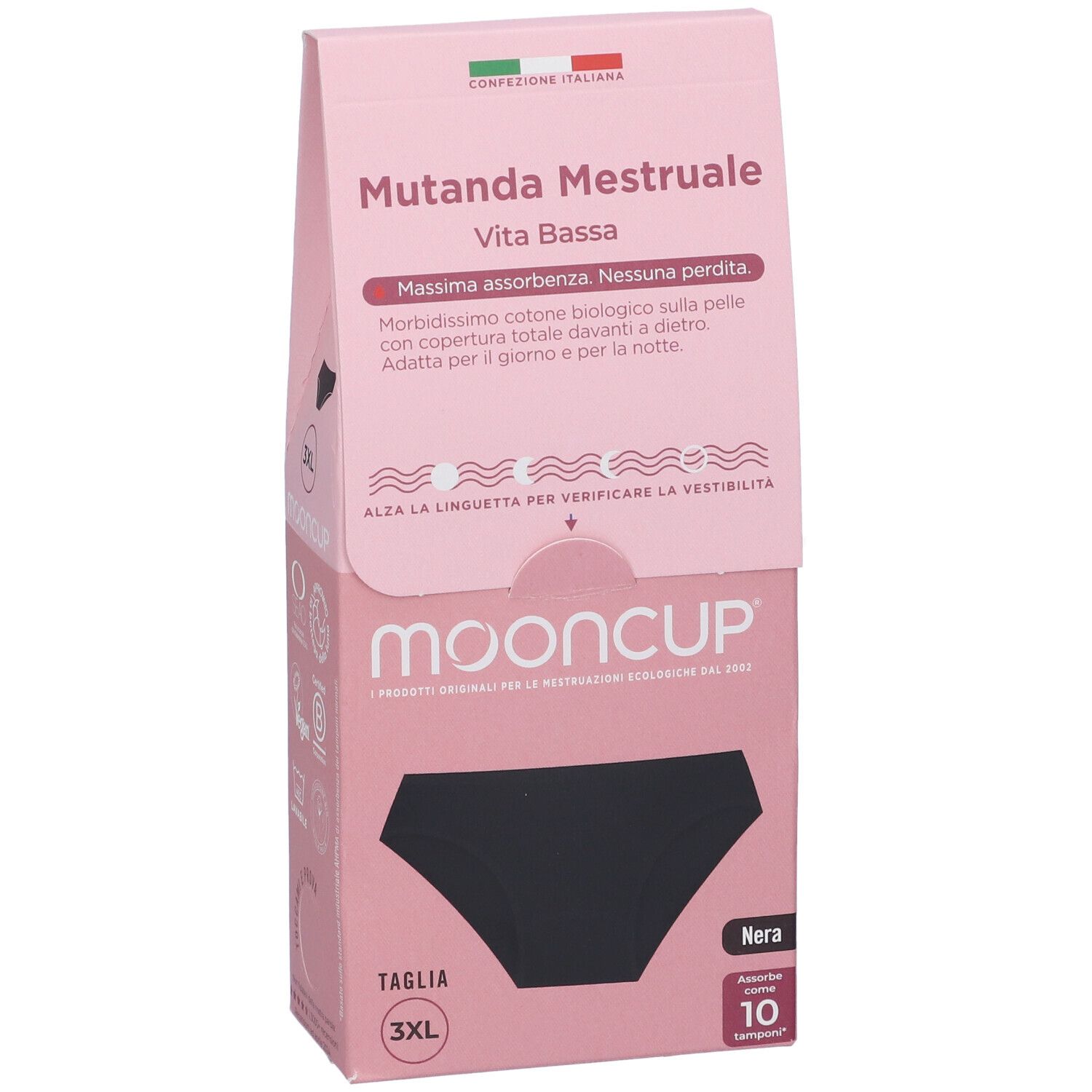 Mooncup Mutanda Mestruale Vita Bassa Colore Nero Taglia 3XL