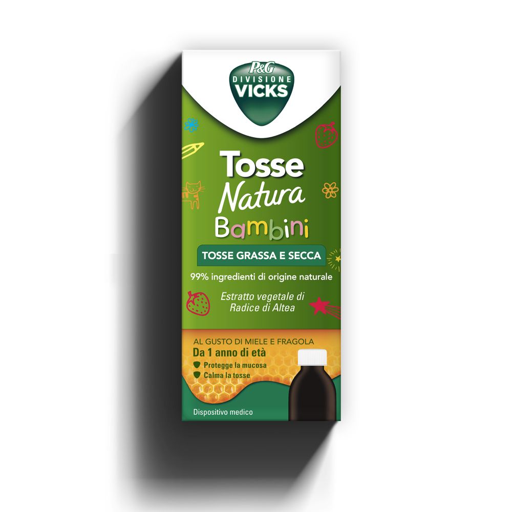 Vicks Tosse Natura Bambini Tosse Grassa e Secca Gusto Miele e Fragola