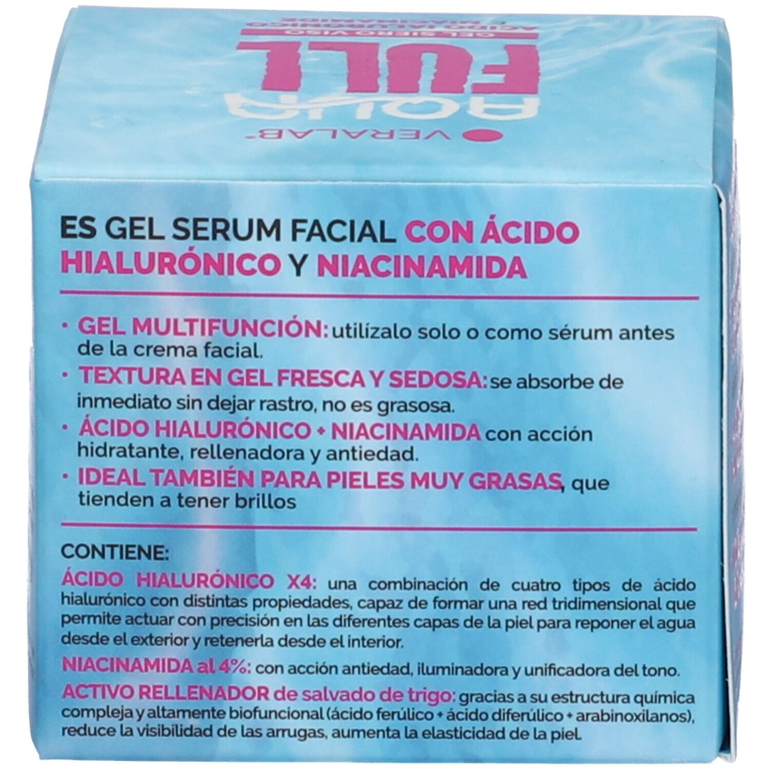 Confezione blu. Testo in italiano sugli ingredienti e l'uso del prodotto.