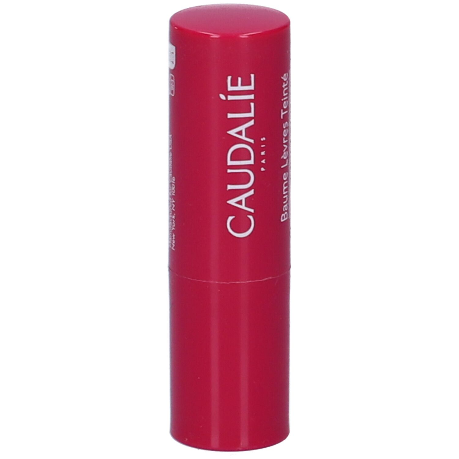 Stick di balsamo labbra rosso. Logo Caudalie e nome del prodotto.