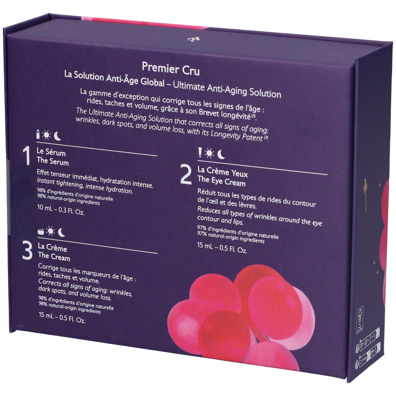 Retro del cofanetto Caudalie Premier Cru. Informazioni sul prodotto e ingredienti.