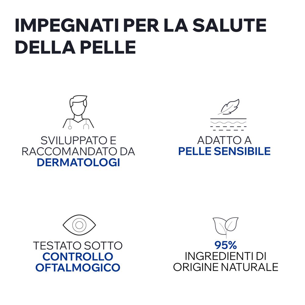 Immagine del prodotto con testo. Passaggi: balsamo, siero, crema giorno, crema notte. Soluzione anti-età.