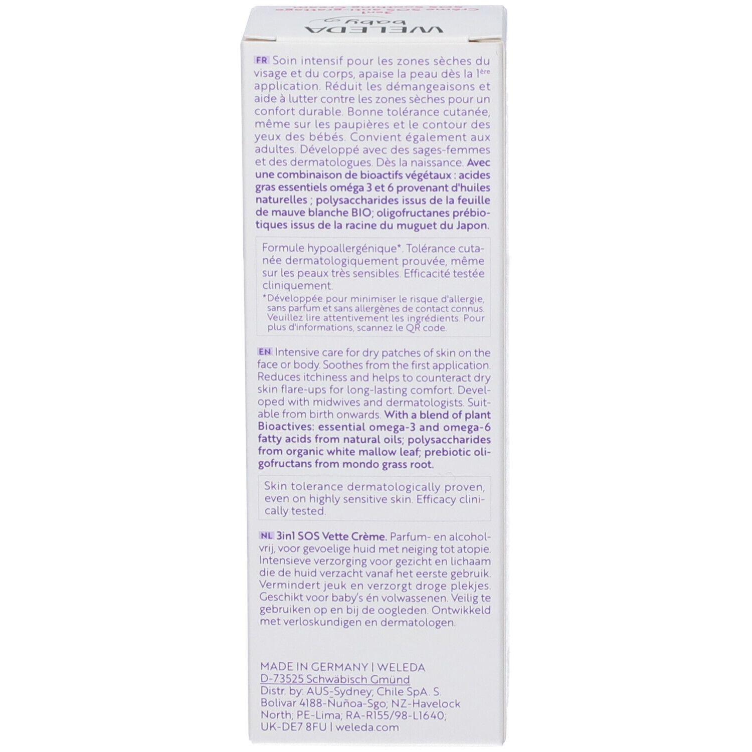 Testo sulla confezione del prodotto. Informazioni sull'uso e sulle proprietà. Testo multilingue.