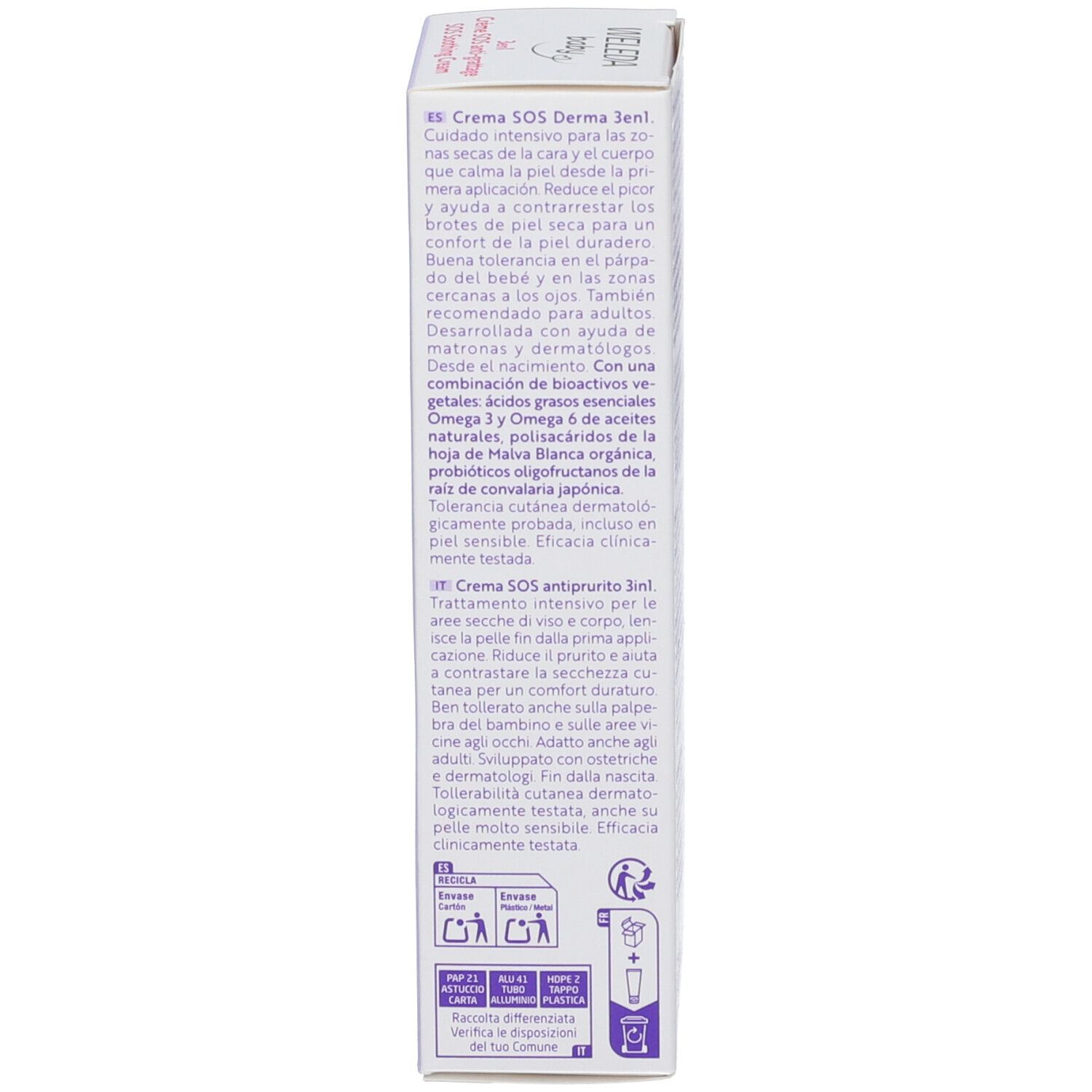 Testo sulla confezione del prodotto. Informazioni sull'uso e sulle proprietà. Testo multilingue.