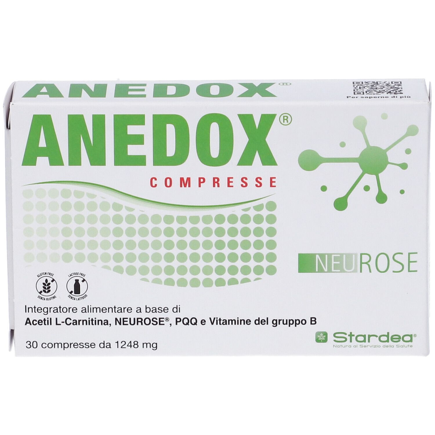 Scatola "ANEDOX COMPRESSE". Confezione verde e bianca con logo e informazioni. 30 compresse.