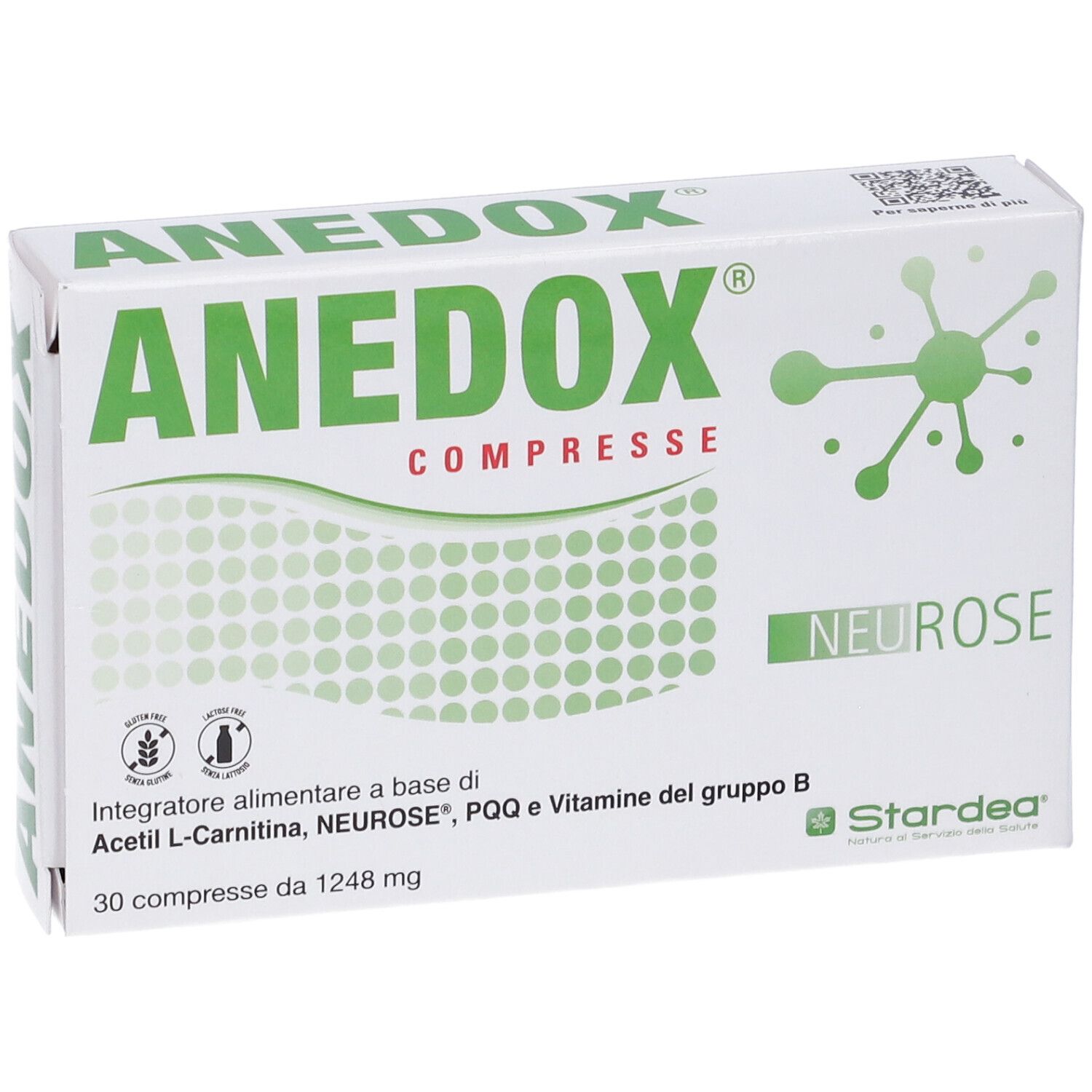 Scatola "ANEDOX COMPRESSE". Confezione verde e bianca con logo e informazioni. 30 compresse.