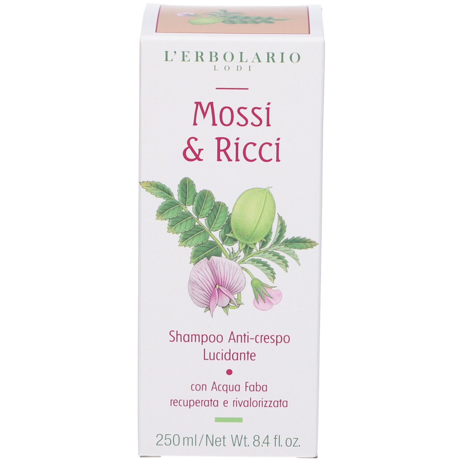 Scatola con testo: 'L'Erbolario Mossi & Ricci'. 250ml.