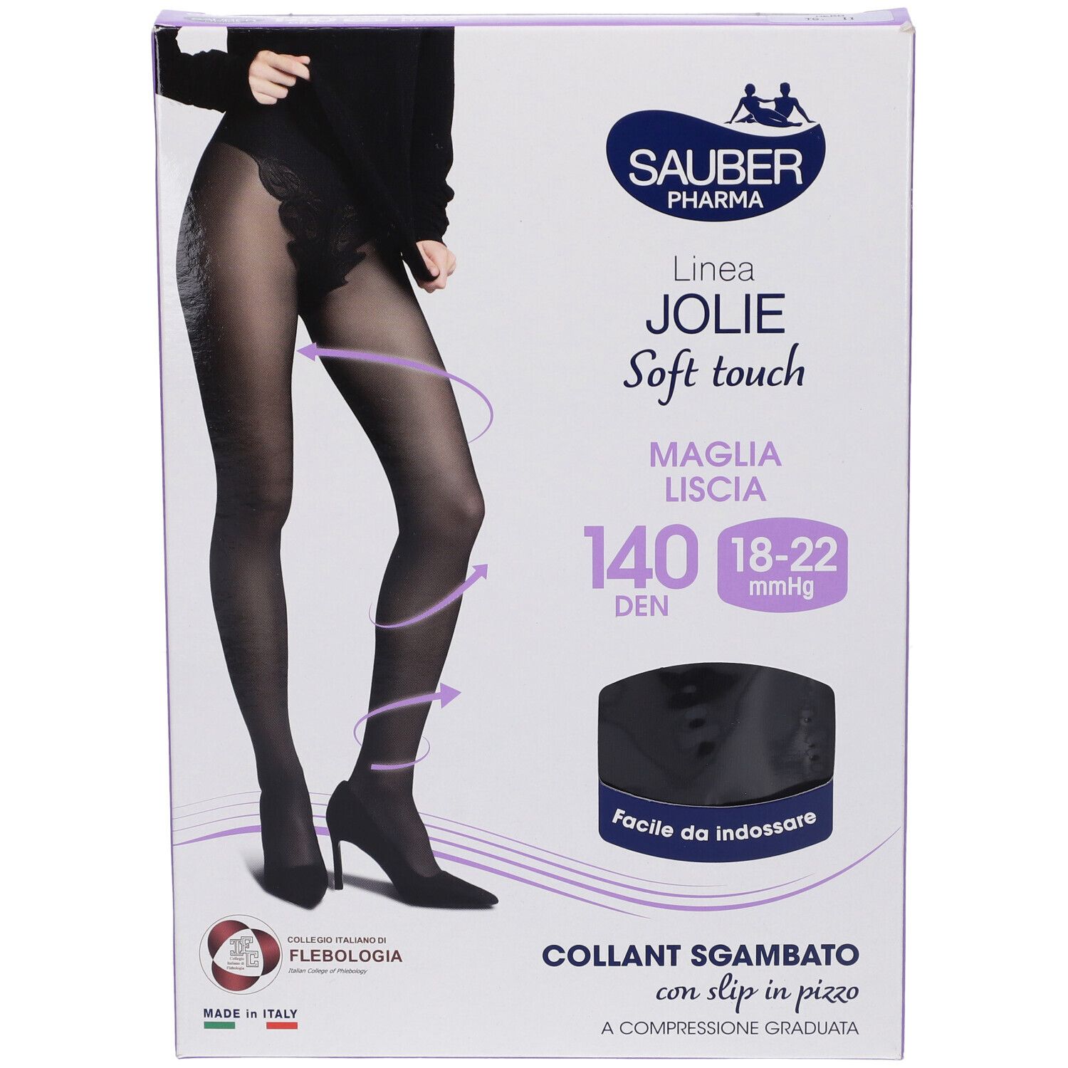 Confezione collant SAUBER JOLIE. Collant nero, 140 DEN, 18-22 mmHg. Morbido al tatto. Con slip in pizzo. Made in Italy.