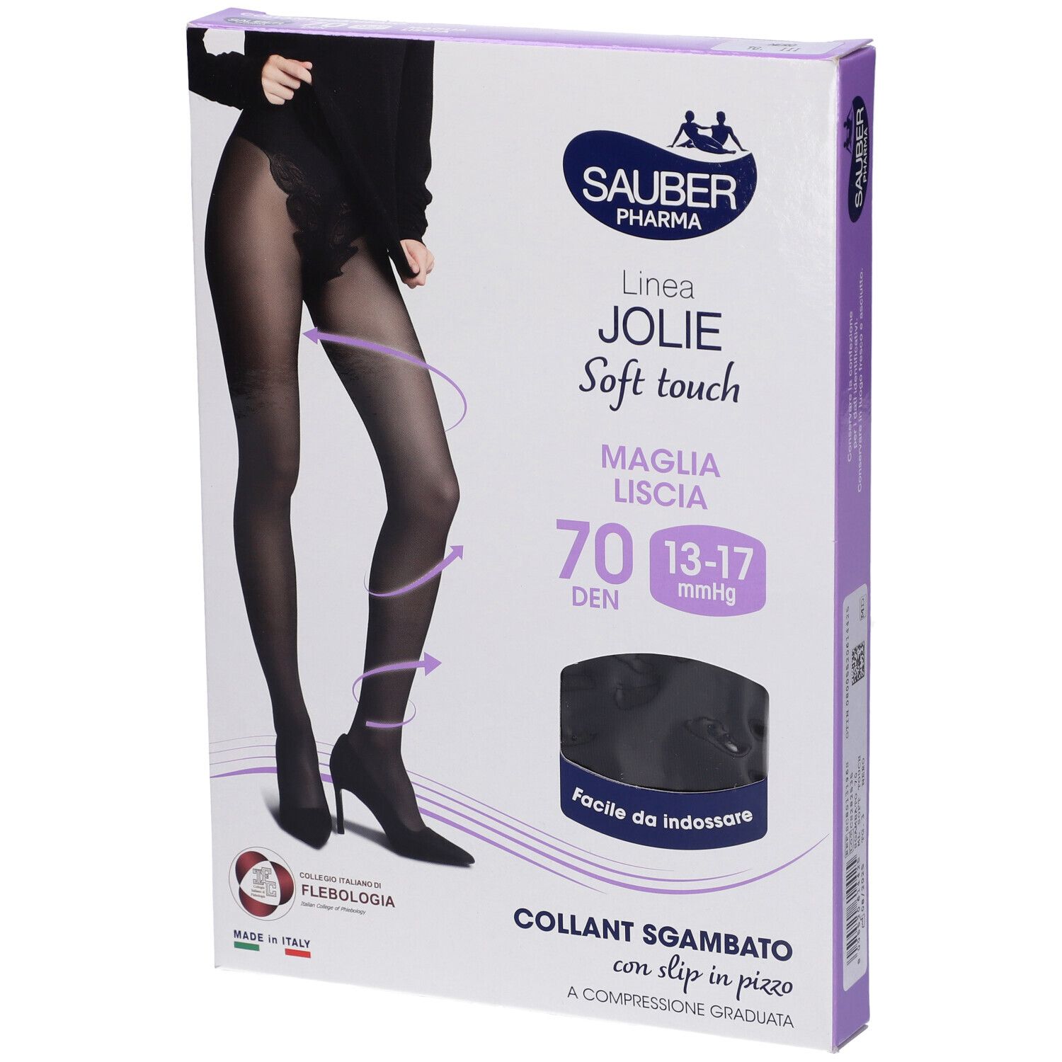 Sauber Pharma Collant Mutanda Pizzo Jolie 70 Denari Colore Nero Taglia 3 + SAUBER SYSTEM VEN GEL 125 ML