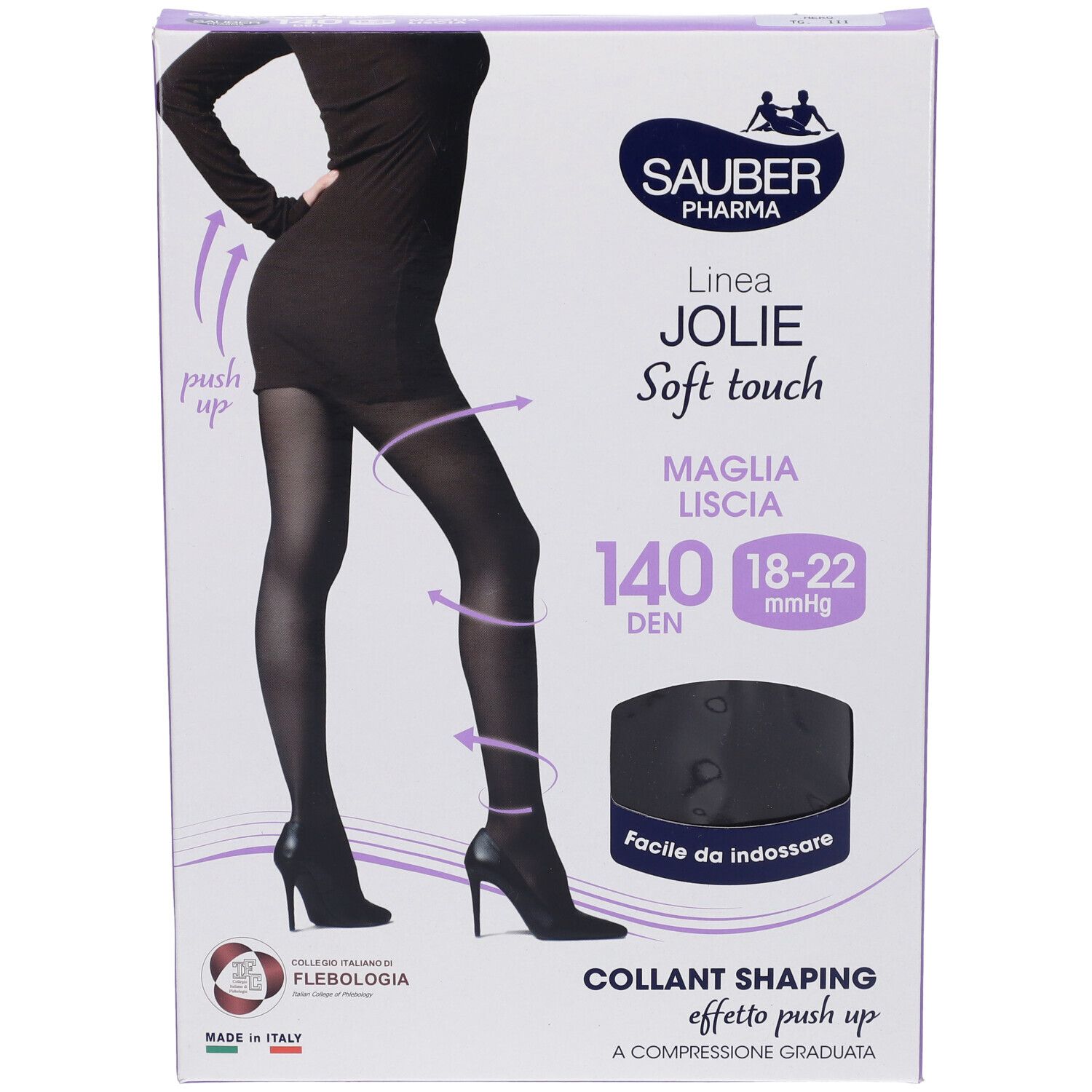 Confezione collant nero Sauber Pharma Jolie, 140 den, 18-22 mmHg. Effetto modellante, tocco morbido. Facile da indossare.