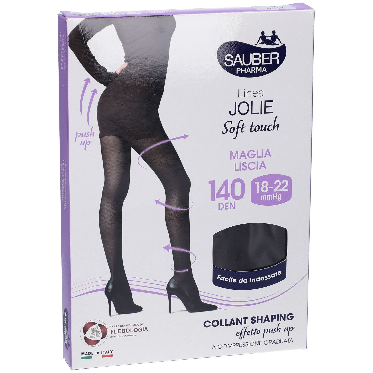 Confezione collant nero Sauber Pharma Jolie, 140 den, 18-22 mmHg. Effetto modellante, tocco morbido. Facile da indossare.