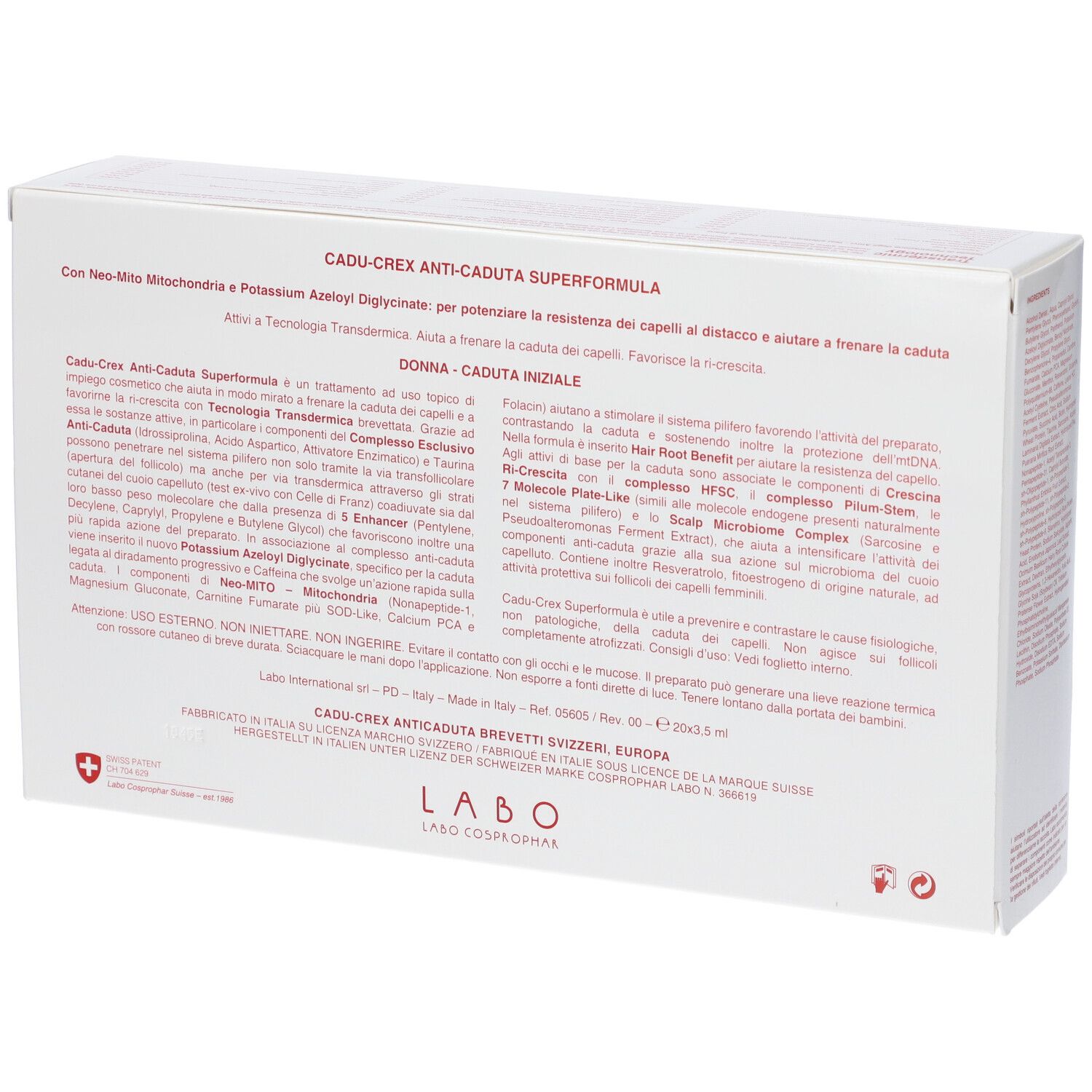 Retro confezione con testo. Logo croce svizzera. Testo in italiano.