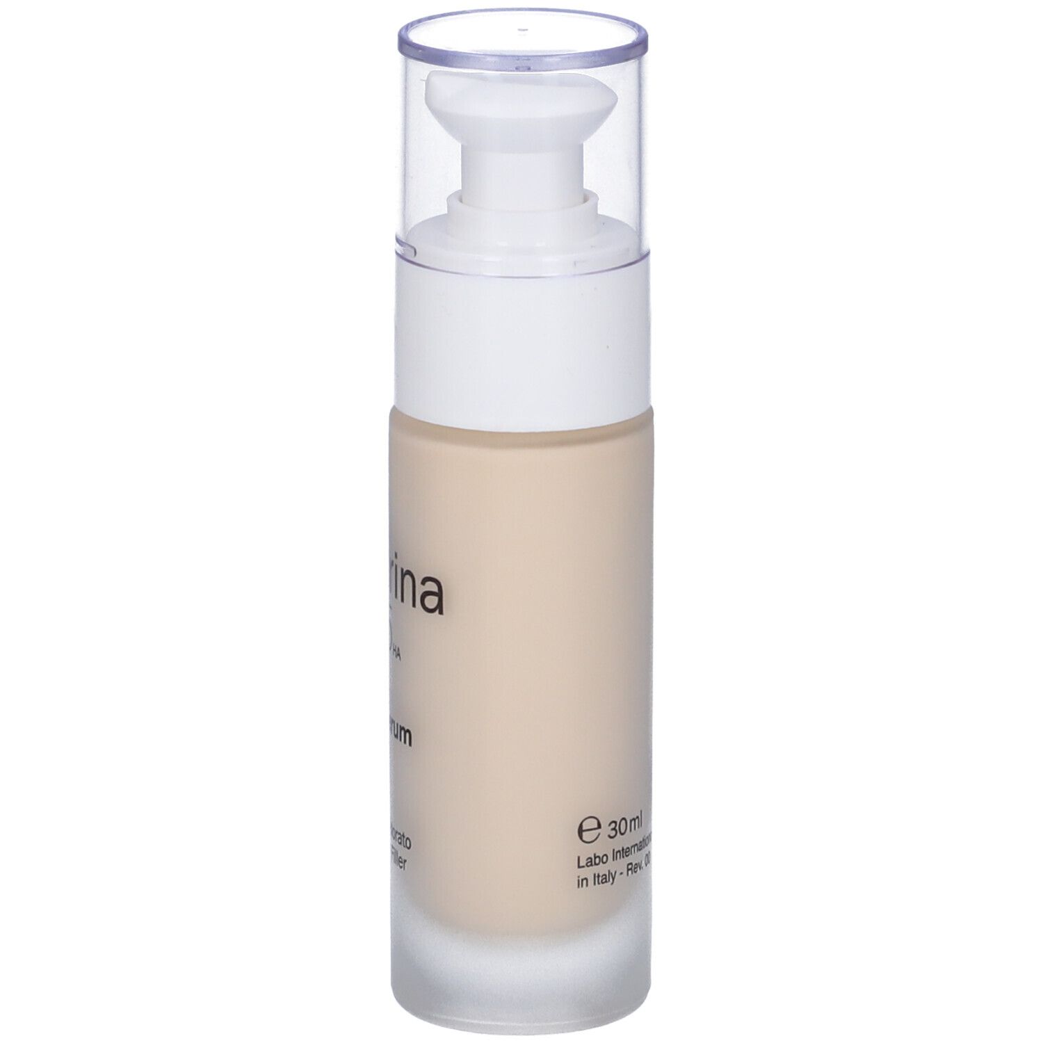 Flacone di siero beige con erogatore bianco. Scritta: Fillerina CC Serum. Sul flacone: 30ml. Prodotto in Italia.