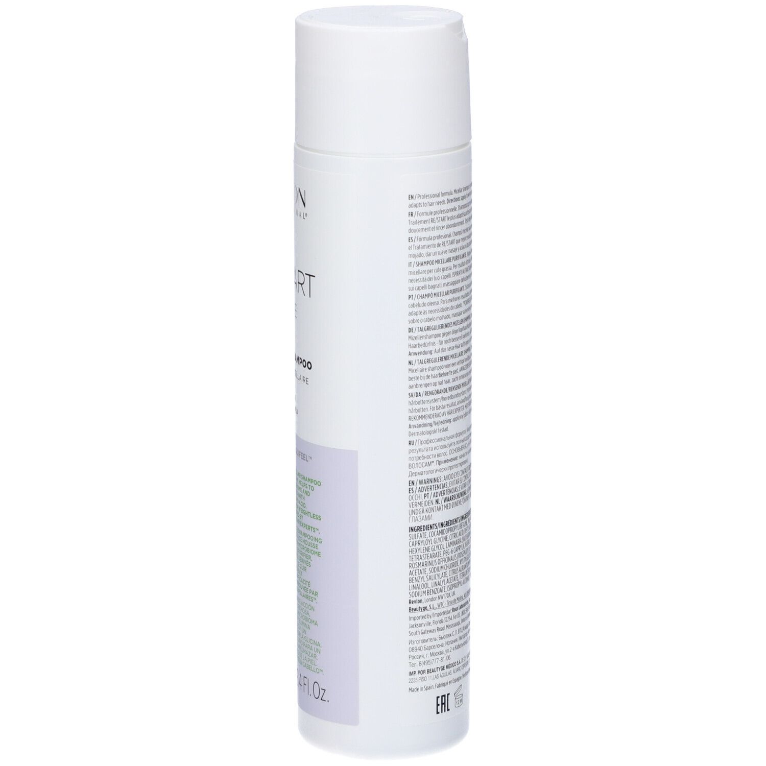 Flacone bianco con testo. Retro con testo. 250 ml/8.4 Fl.oz.