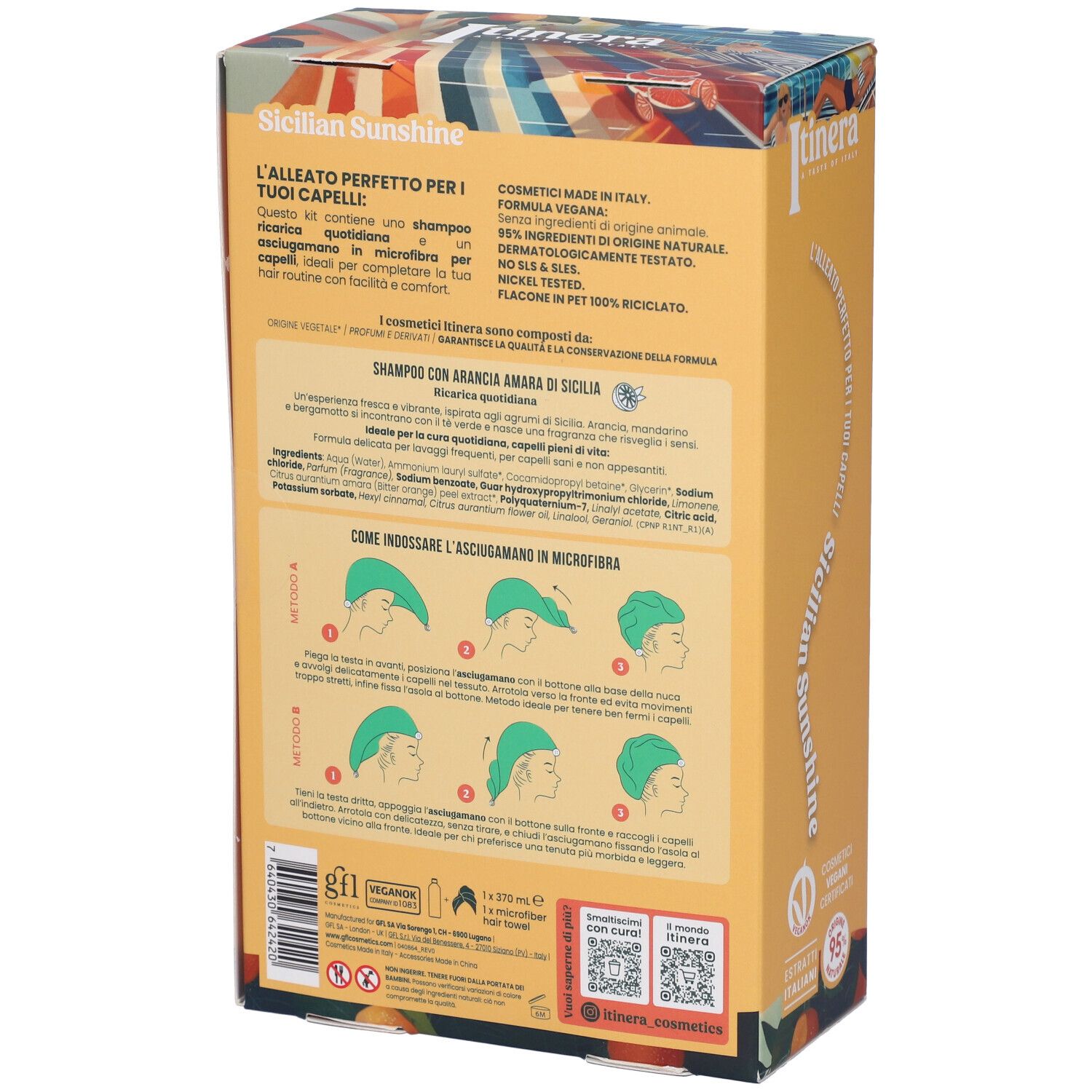 Set Itinera cura dei capelli con shampoo e asciugamano in microfibra.