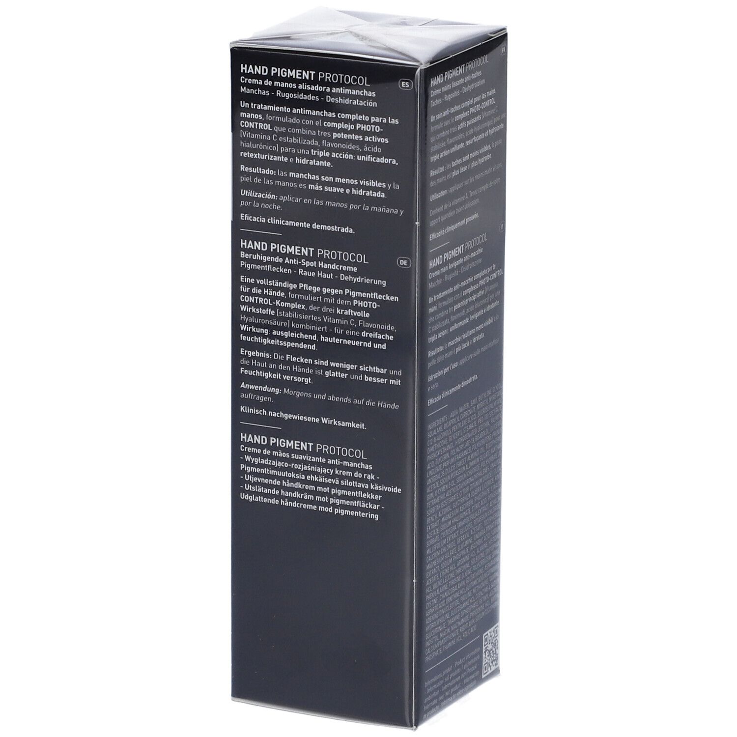 Confezione Filorga Hand Pigment Protocol Crema, lato con istruzioni.