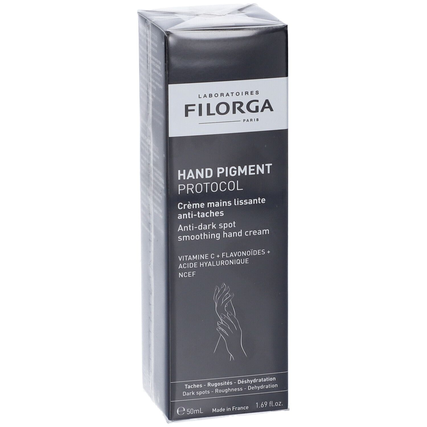 Confezione Filorga Hand Pigment Protocol Crema, fronte con nome prodotto.
