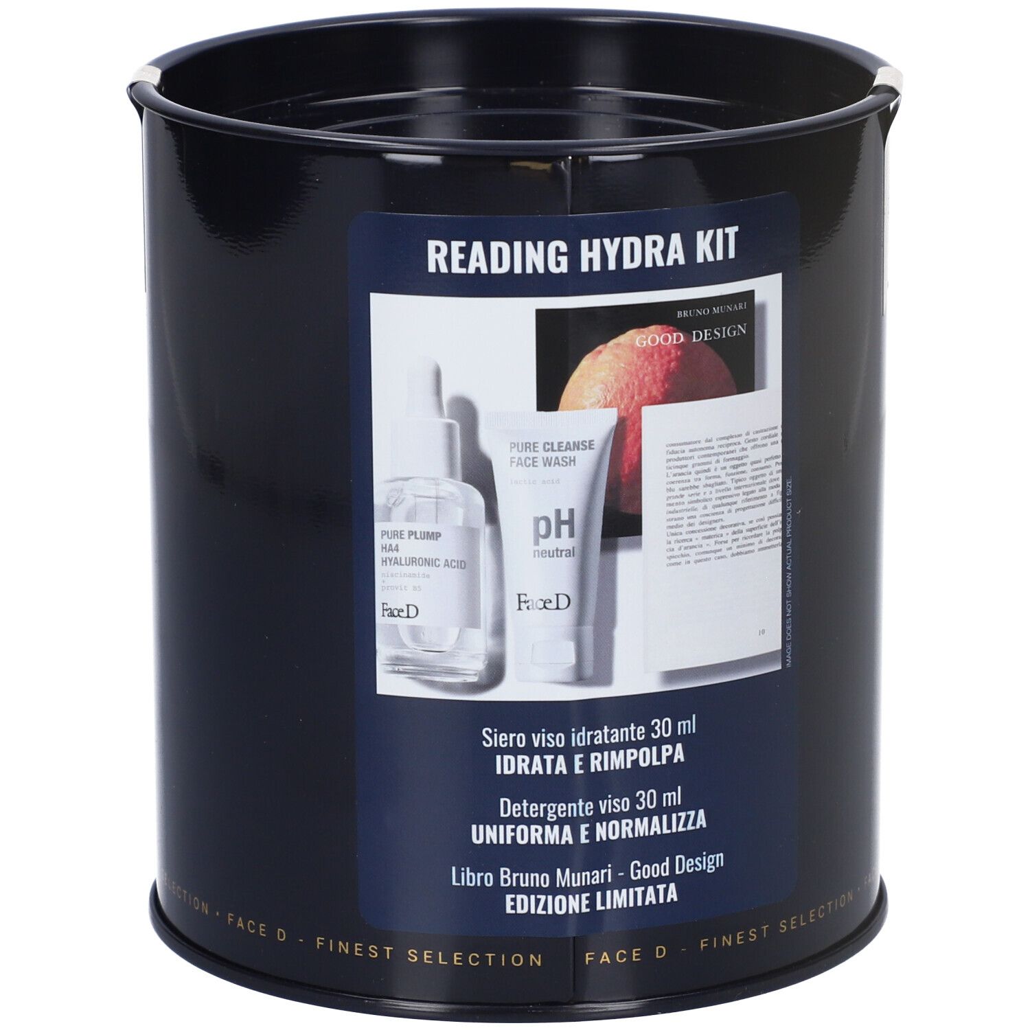 Scatola nera con stampa. Scritto: Reading Hydra Kit. Contiene prodotti e libro.