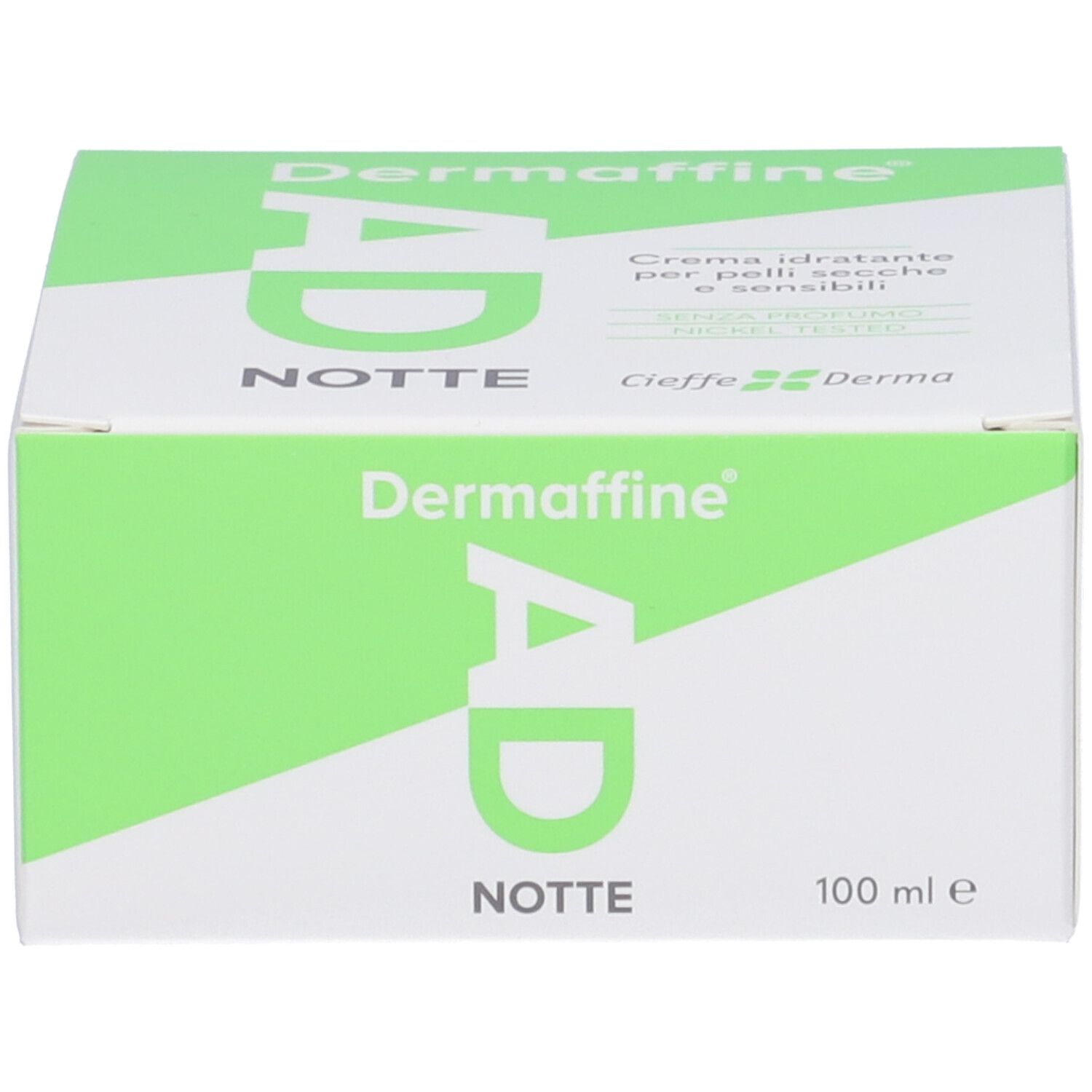 Scatola verde: Dermaffine AD Notte, Crema idratante, 100 ml.