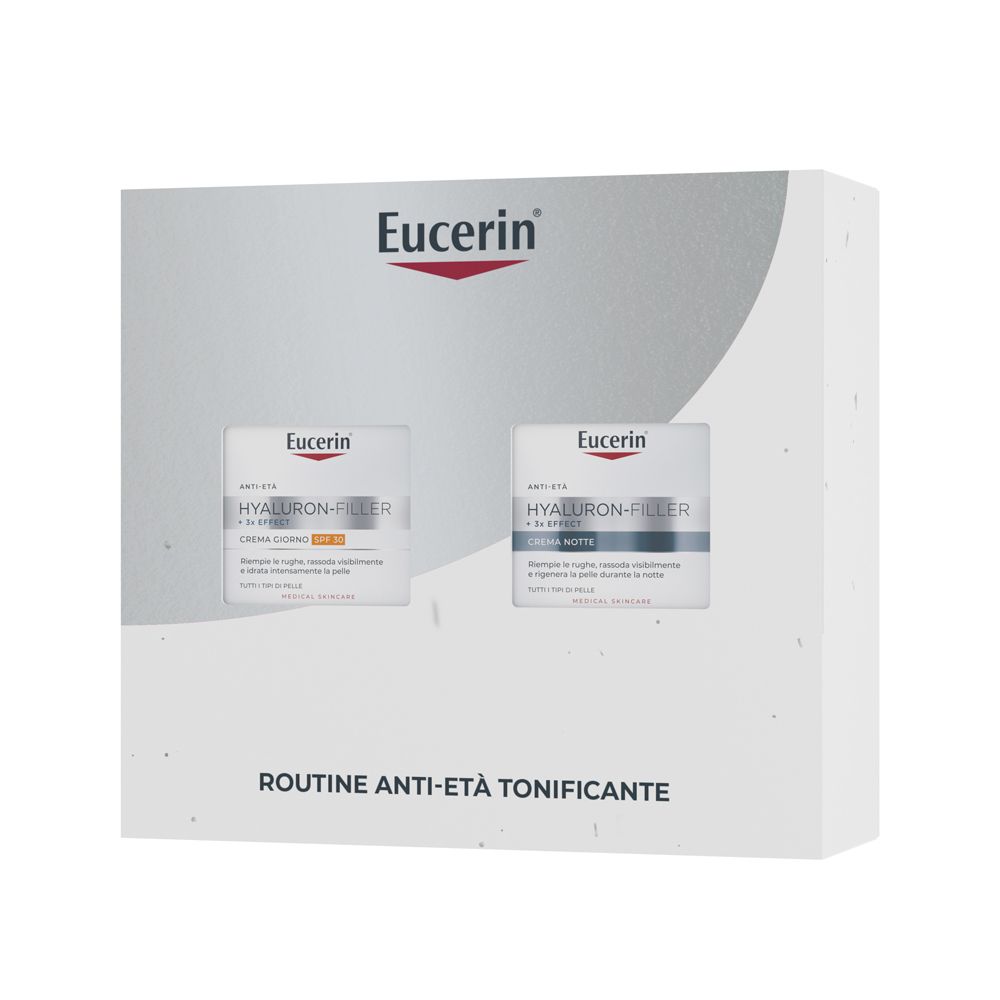 Eucerin Skincare Kit Routine Anti-Età Tonificante, Cofanetto regalo donna beauty con Hyaluron-Filler + 3x Effect Crema Giorno SPF 30 50 ml e Crema Notte 50 ml per una doppia azione antirughe