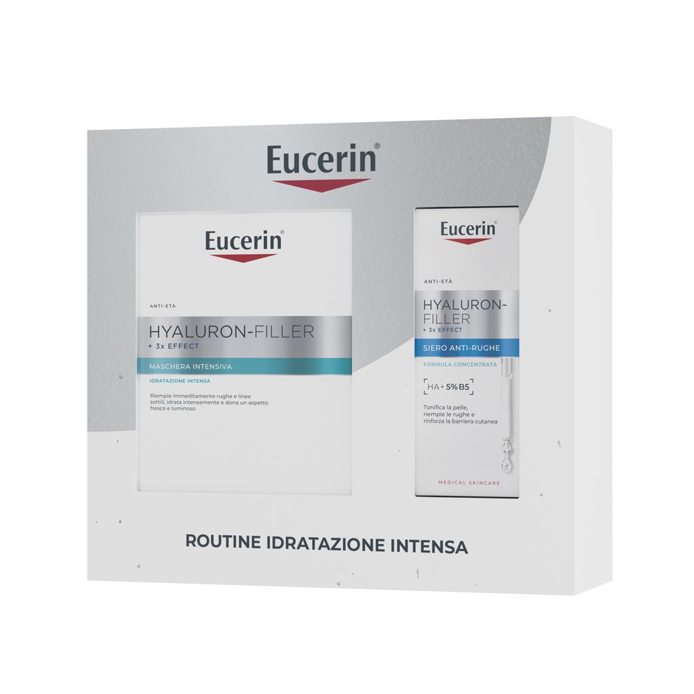 Eucerin Skincare Kit Routine Idratazione Intensa, Cofanetto regalo donna beauty con Hyaluron-Filler + 3x Effect Maschera Viso Intensiva e Siero Antirughe per un'azione idratante e anti-age