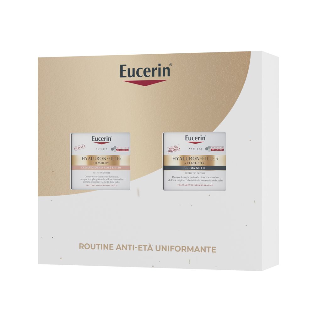 Eucerin Skincare Kit Routine Anti-Età Uniformante, Cofanetto regalo donna beauty con Hyaluron-Filler + Elasticity Crema Giorno Rosé SPF 30 e Crema Notte per una doppia azione antimacchie