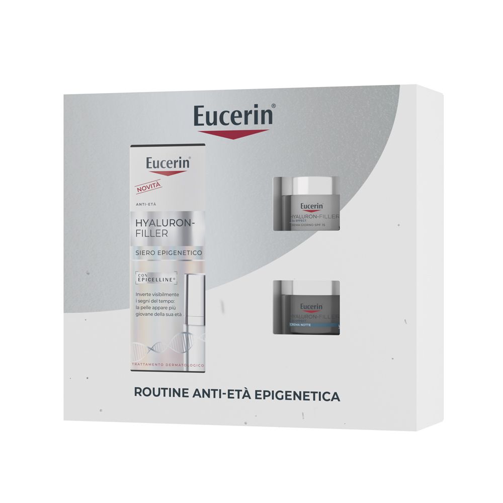 Eucerin Skincare Kit Routine Anti-Età Epigenetica, Cofanetto regalo donna beauty antirughe con Hyaluron-Filler Siero Viso Epigenetic Serum , Mini Crema Giorno SPF30 e Mini Crema Notte