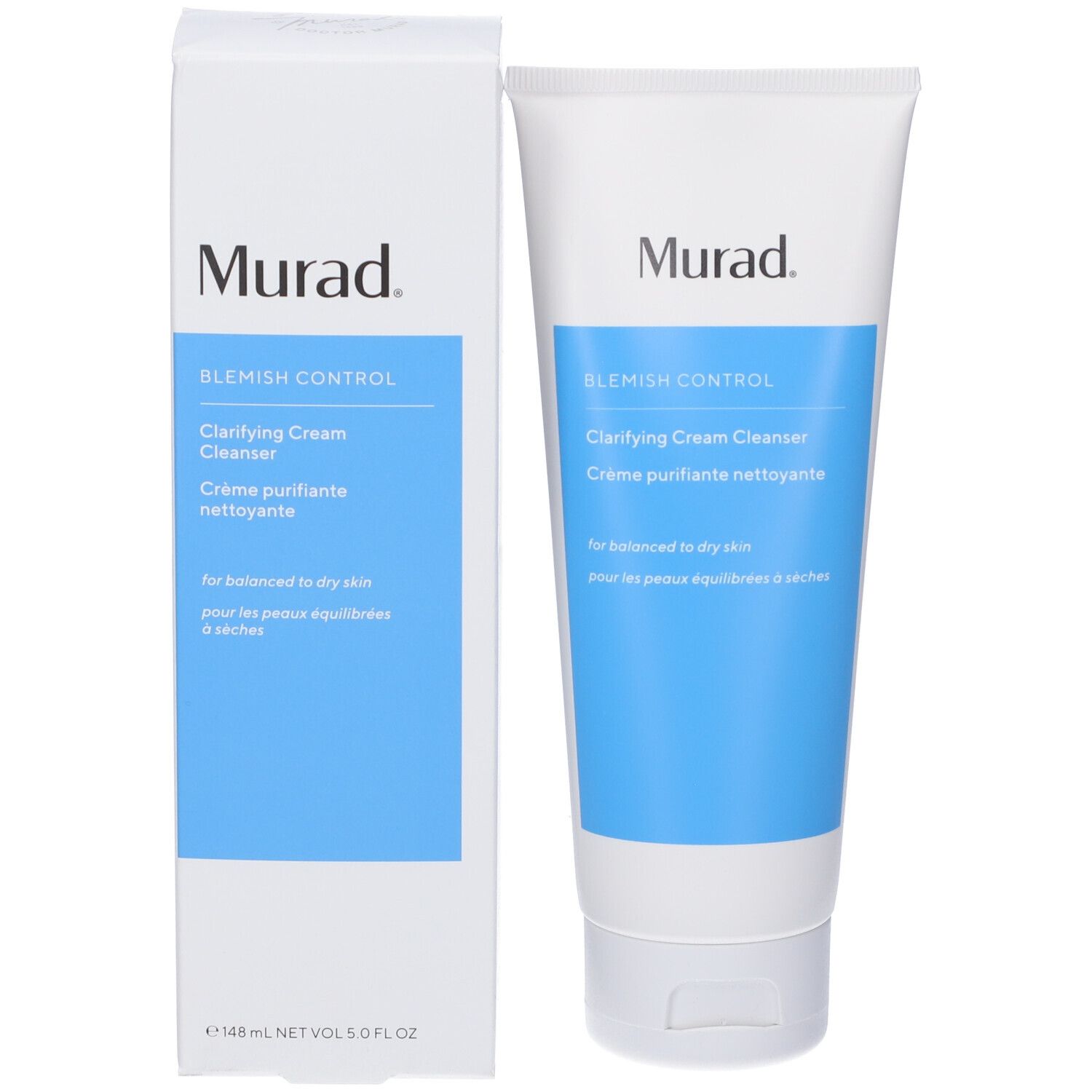 Scatola. Murad Clarifying Cream Cleanser. Scritta: Blemish Control. Per pelli secche.