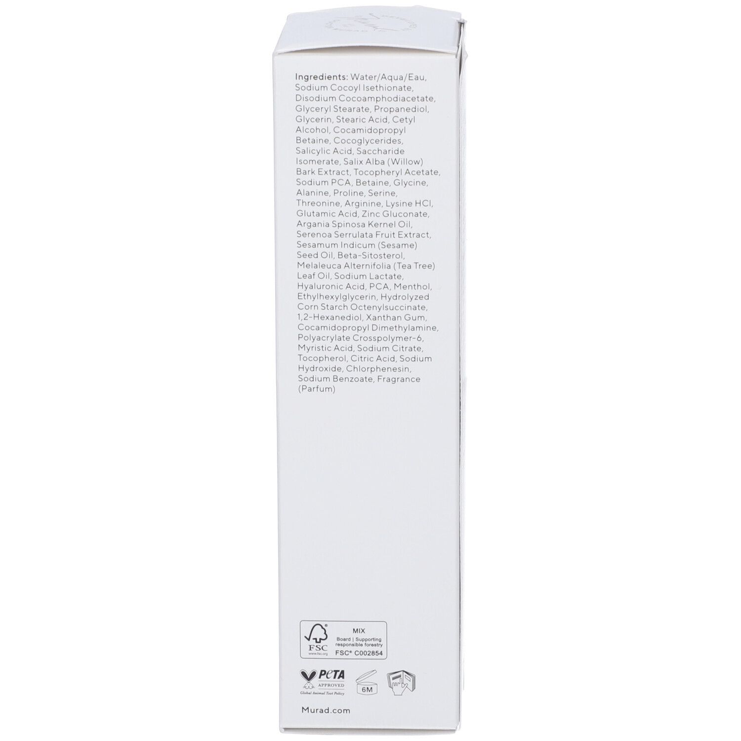 Scatola. Murad Clarifying Cream Cleanser. Scritta: Blemish Control. Per pelli secche.