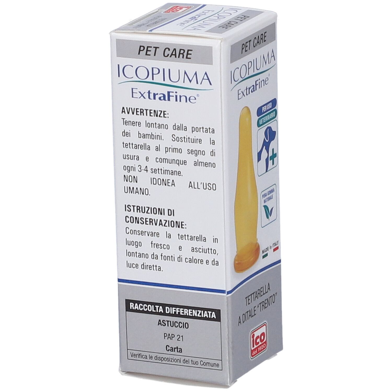 Biberon Icopiuma ExtraFine Tettarella a Ditaletto "Trento" per animali.