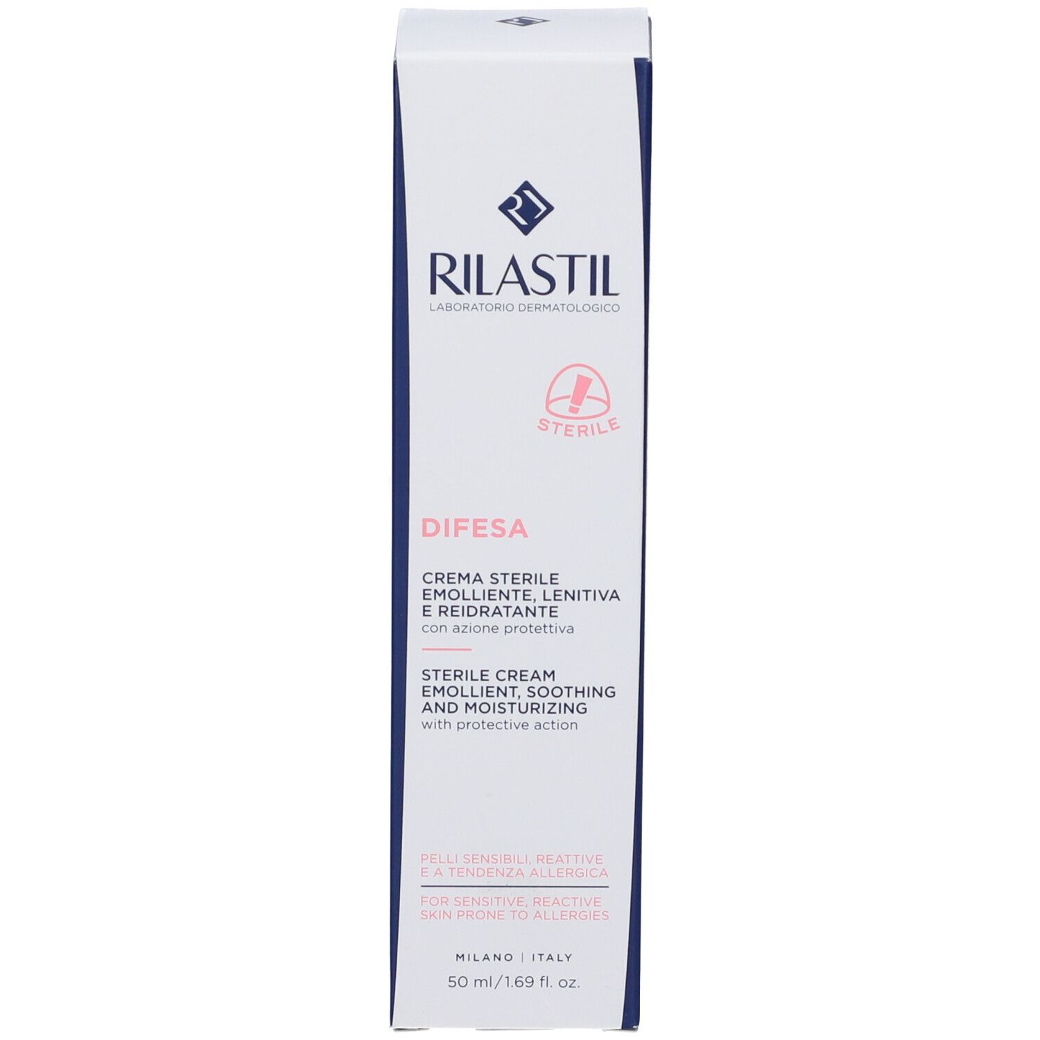 Scatola bianca RILASTIL. Crema sterile. Inscription DIFESA. 50 ml.