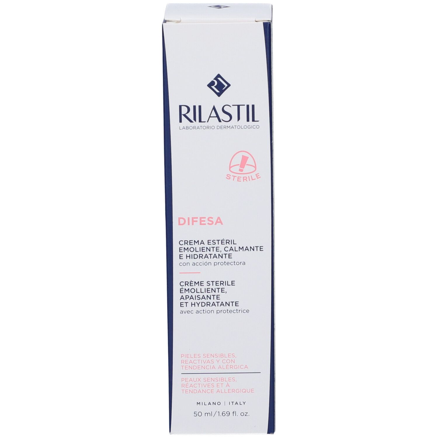 Scatola bianca RILASTIL. Crema sterile. Inscription DIFESA. 50 ml.