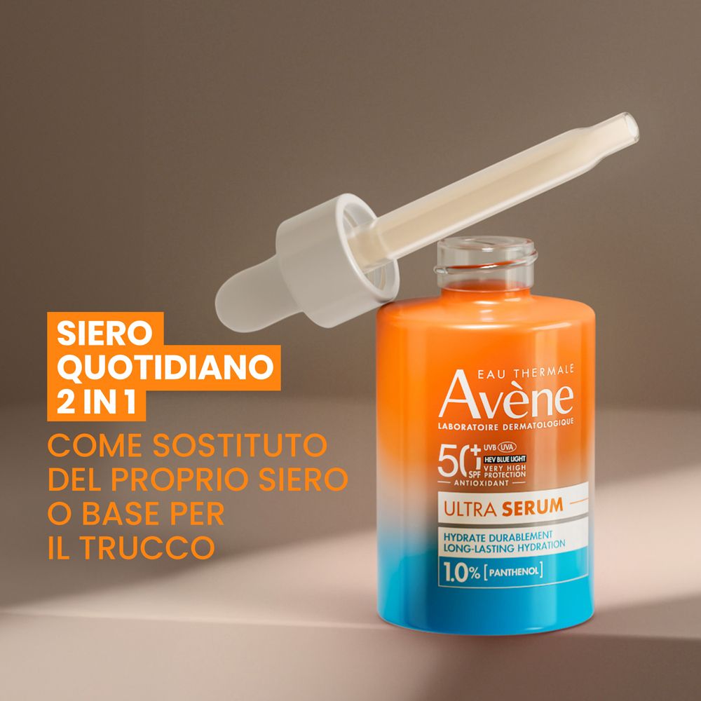 Flacone con pipetta. Testo: Siero Quotidiano 2 in 1. Flacone.
