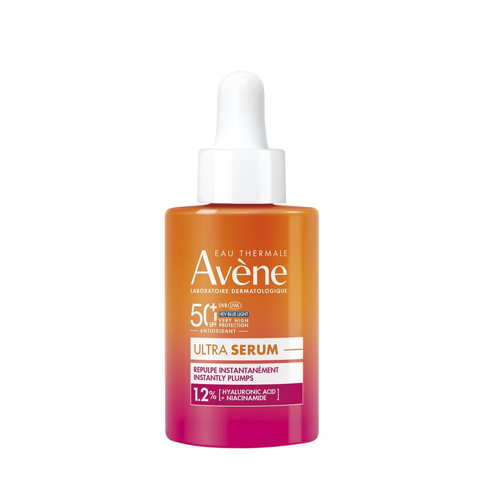 Eau Thermale Avène Ultra Siero SPF50+, Rimpolpa Immediatamente, Protezione solare viso, Acido Ialuronico e Niacinamide, 30ml