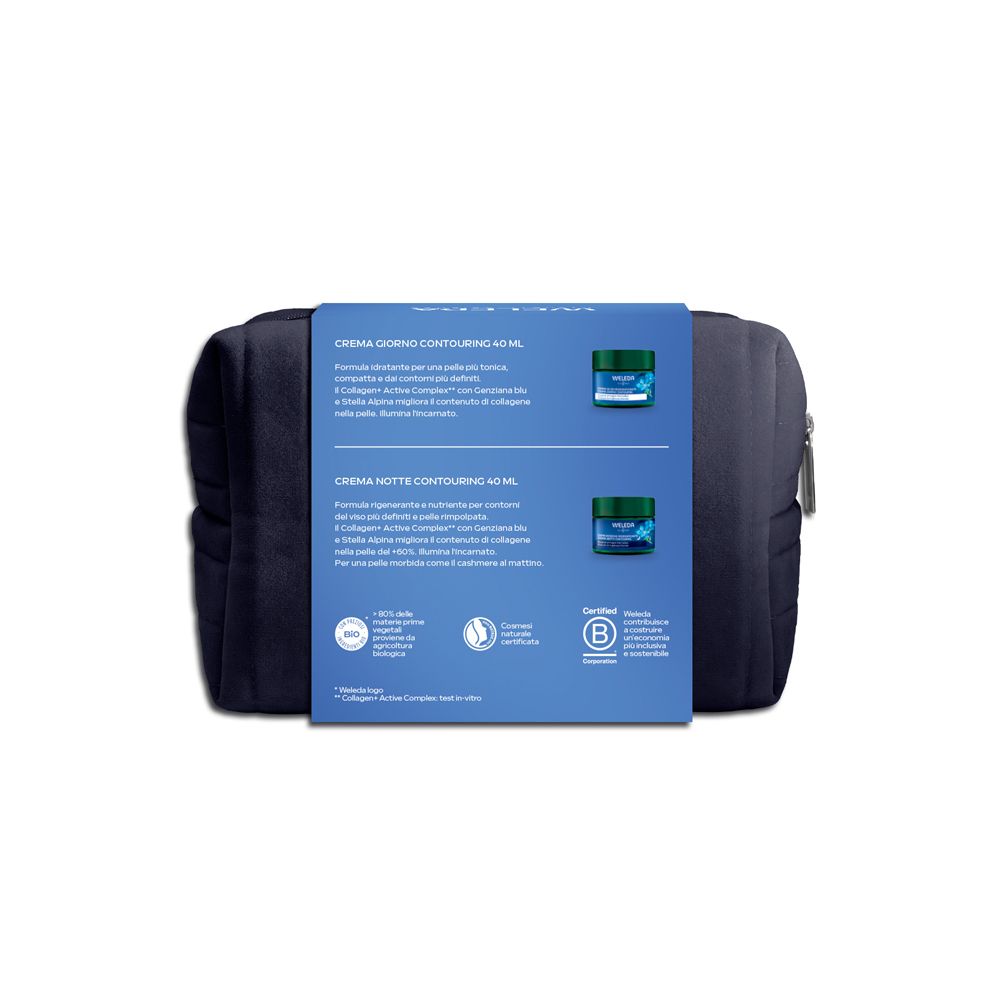 Retro della scatola con informazioni sul prodotto. Testo in italiano. Sono illustrati due vasetti di crema verdi. Certificazione biologica.