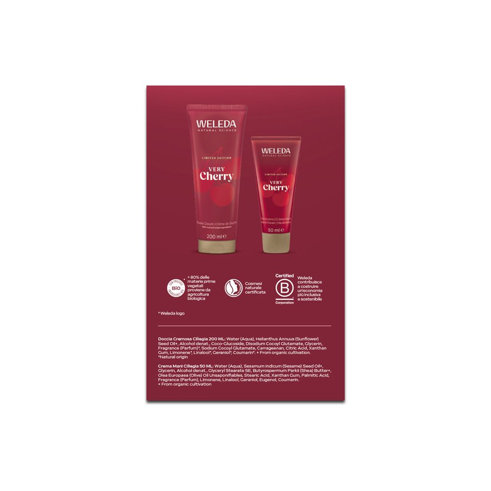 Retro della confezione con due tubi. Testo e loghi visibili. Sono elencate anche certificazioni e ingredienti.