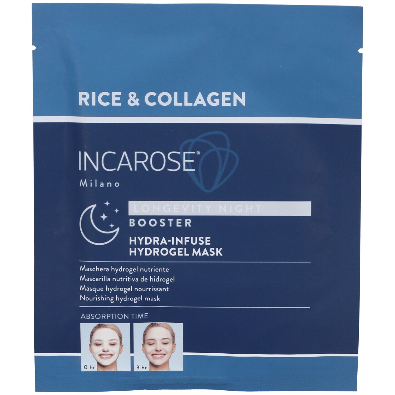 Incarose Longevity Night Booster Maschera Hydrogel Nutriente Riso Collagene
