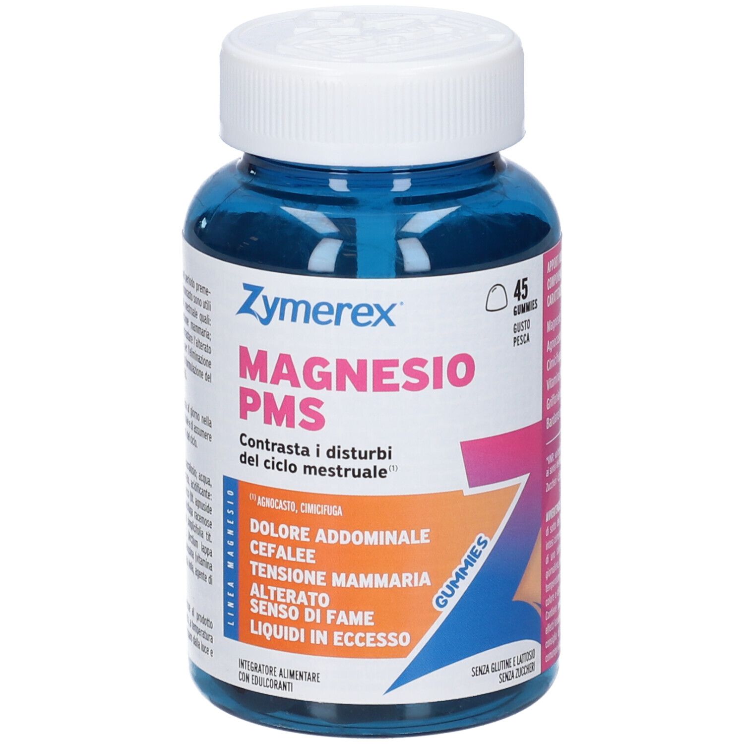 Gommose ZYMEREX MAGNESIO PMS, fronte con focus sulla lista degli ingredienti.