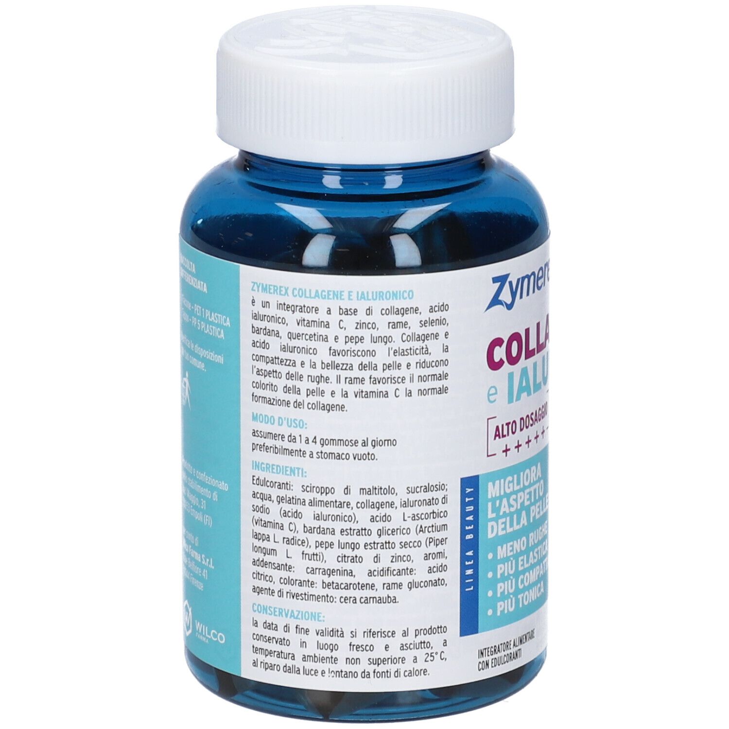 Retro del flacone ZYMEREX GUM COLLAGENE IAL60GOM con ingredienti e istruzioni d'uso.