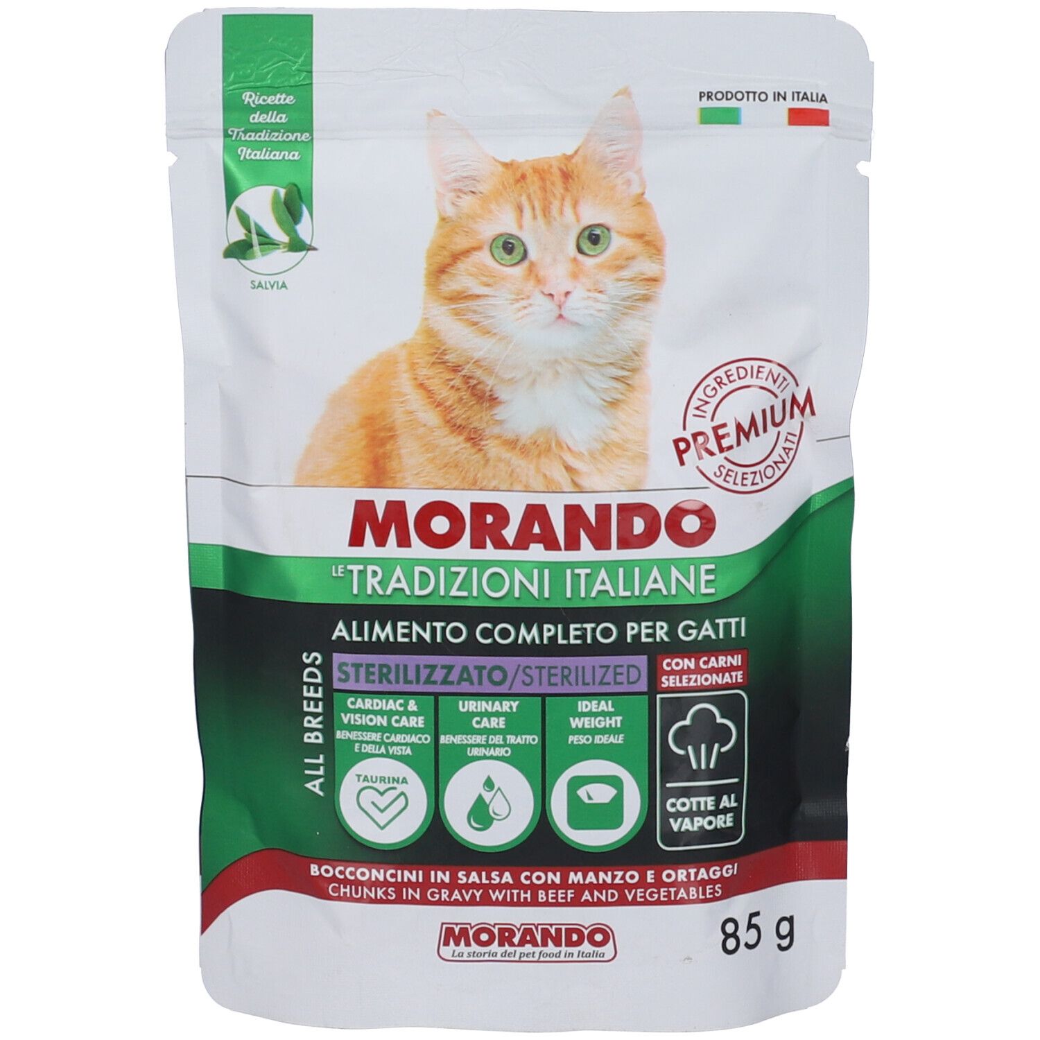 Morando Bocconcini in Salsa con Manzo e Ortaggi per Gatti Sterilizzati