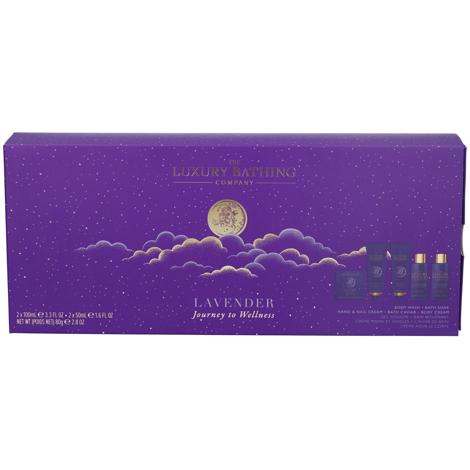 The Luxury Bathing Company Journey to Wellness Lavanda Set Regalo Bagnodoccia + Crema Corpo + Crema Mani & Unghie + Schiuma da Bagno + Perle da Bagno