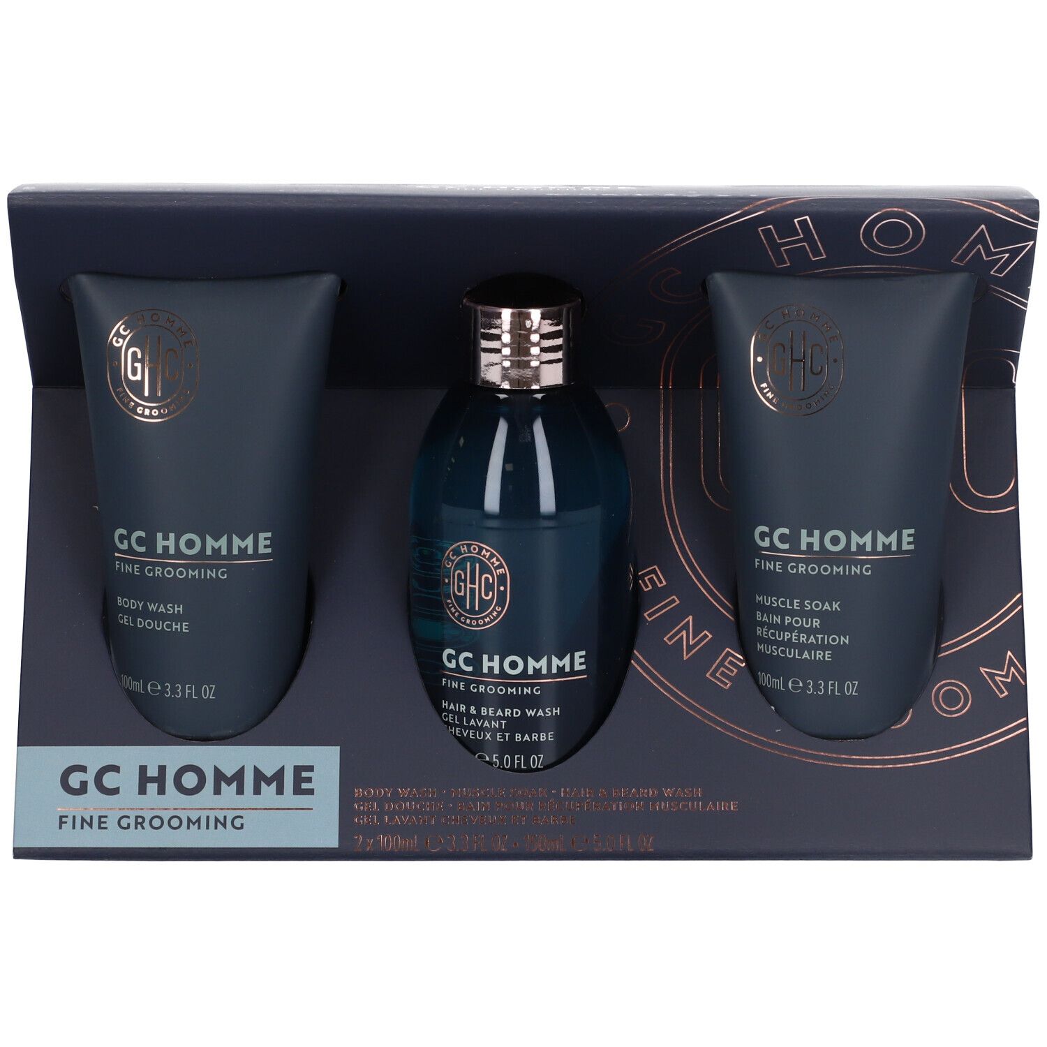 The Luxury Bathing Company GC Homme Fine Grooming Set Regalo Gel Doccia + Shampoo Barba e Capelli + Ammollo per Muscoli