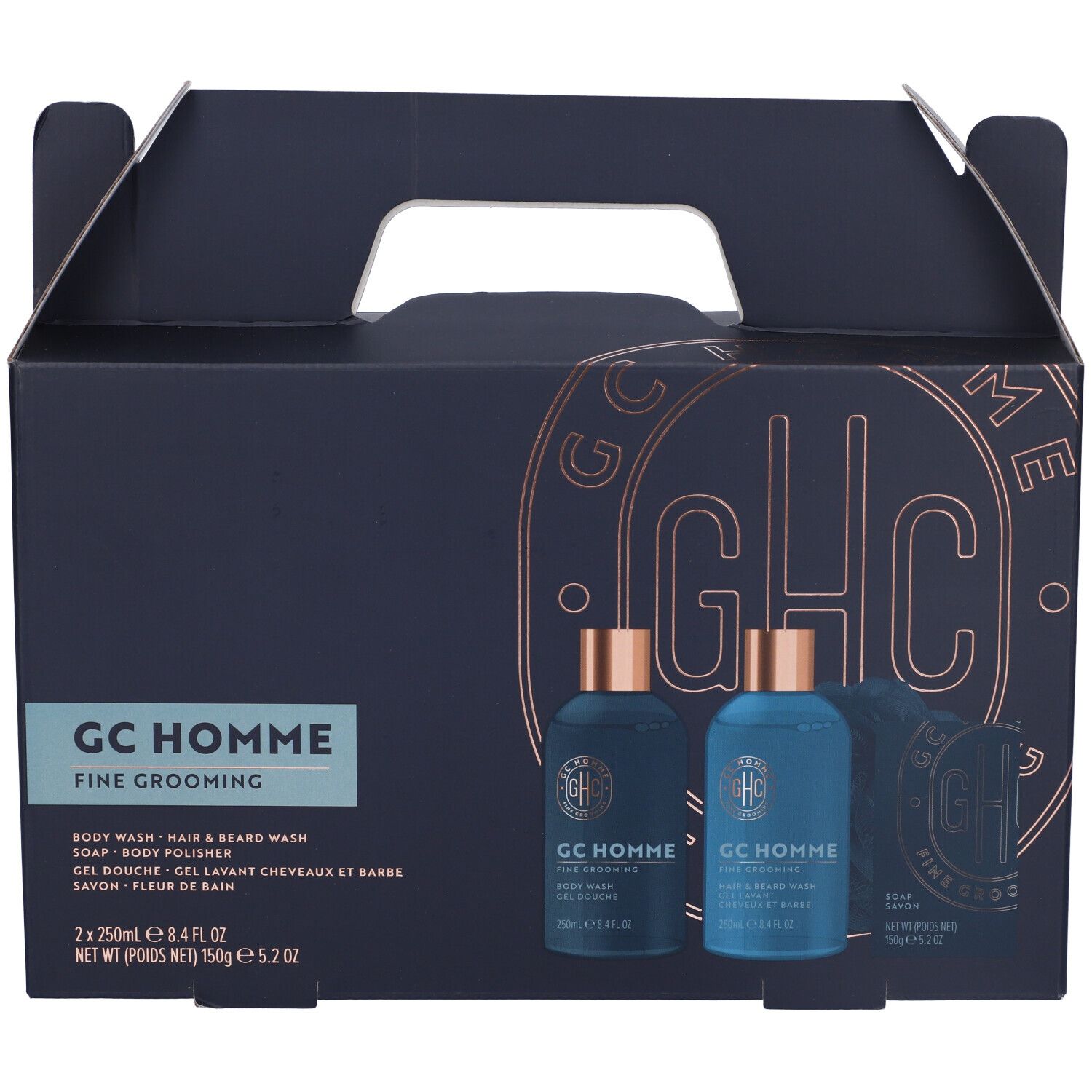 The Luxury Bathing Company GC Homme Fine Grooming Set Gel Doccia + Shampoo Barba e Capelli + Sapone Solido + Spugna Omaggio